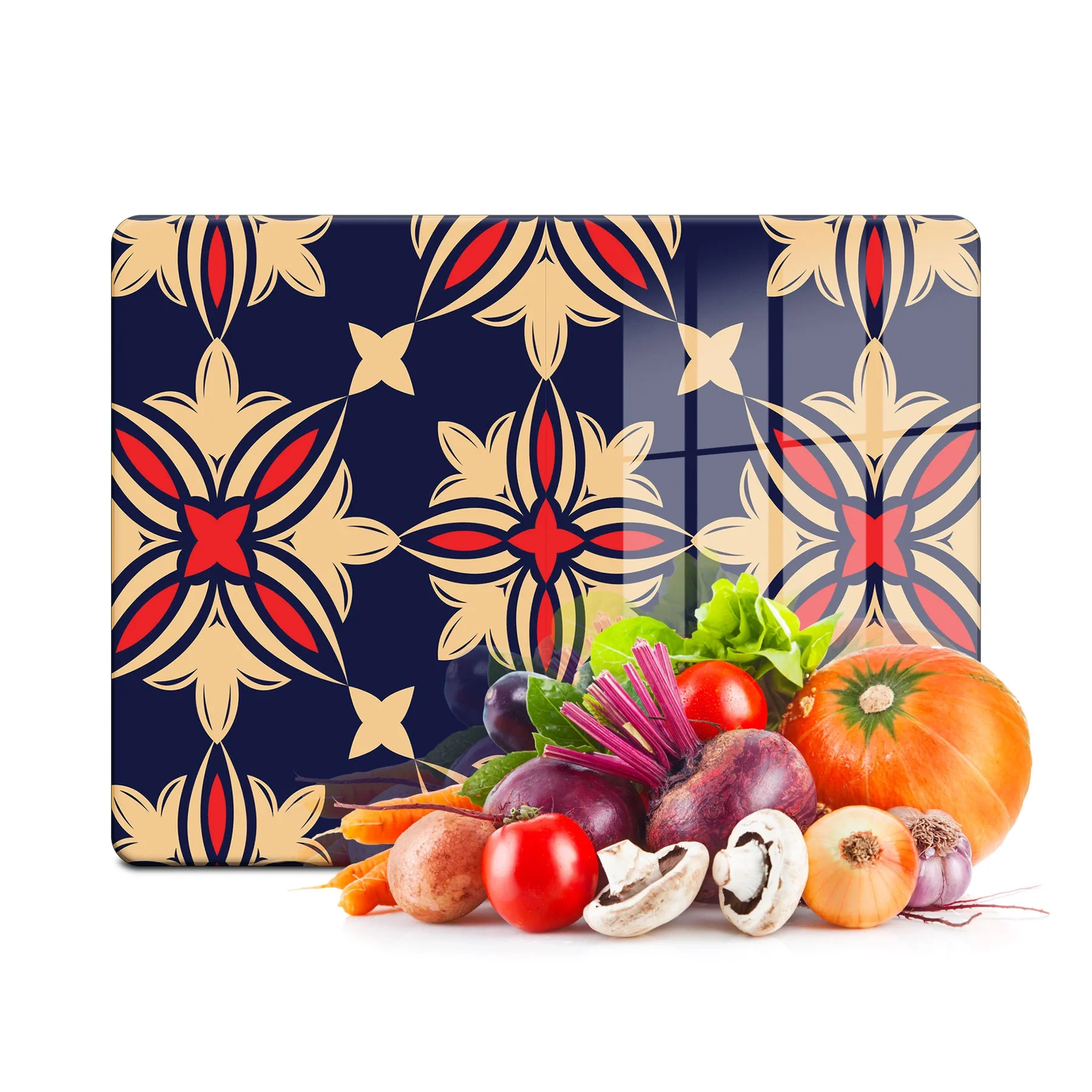 Decovetro Cam Kesme Tahtası ve Sunumluk Lacivert Çini Desenli 30x40 Cm