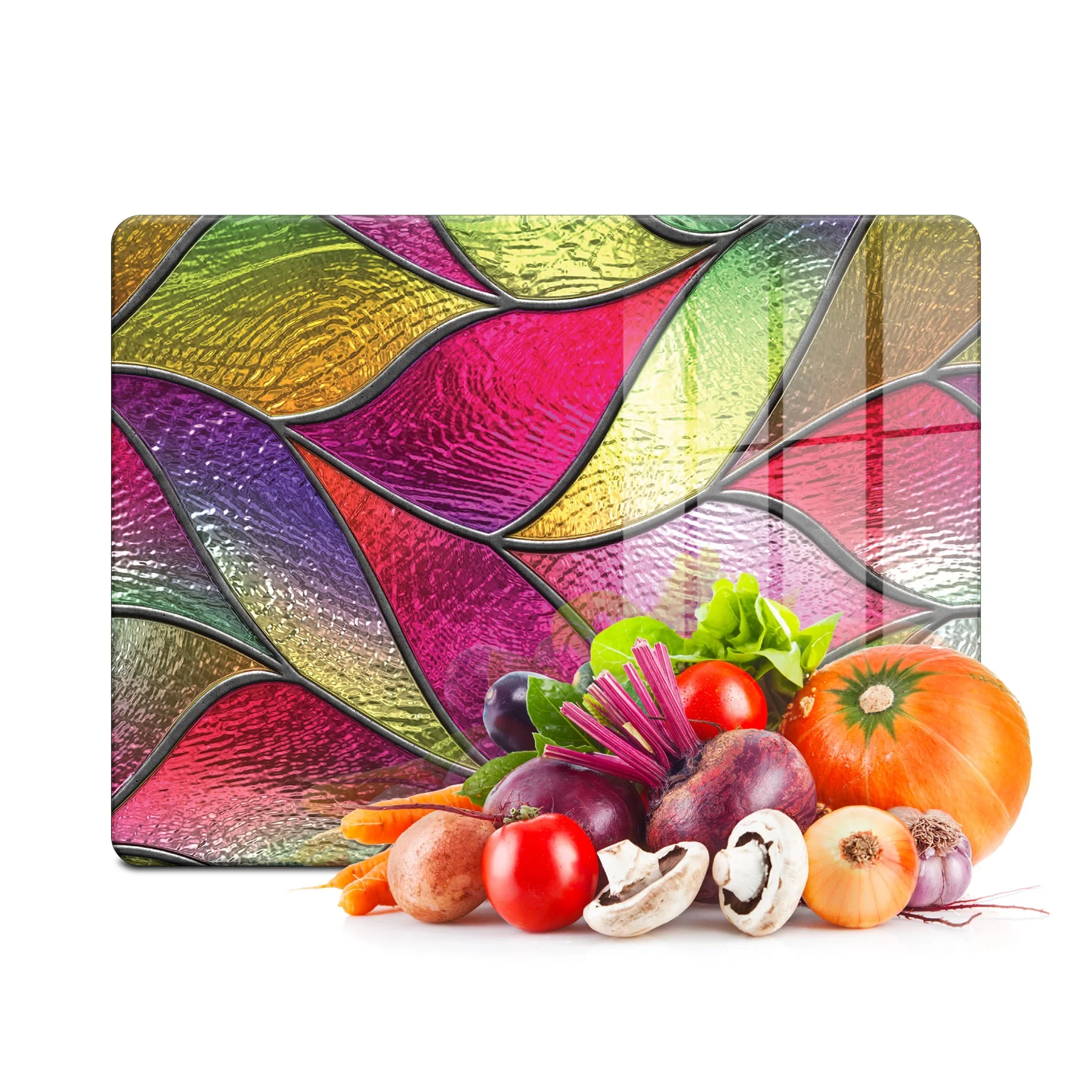 Decovetro Cam Kesme Tahtası ve Sunumluk Yaprak Vitray Desenli 30x40 Cm