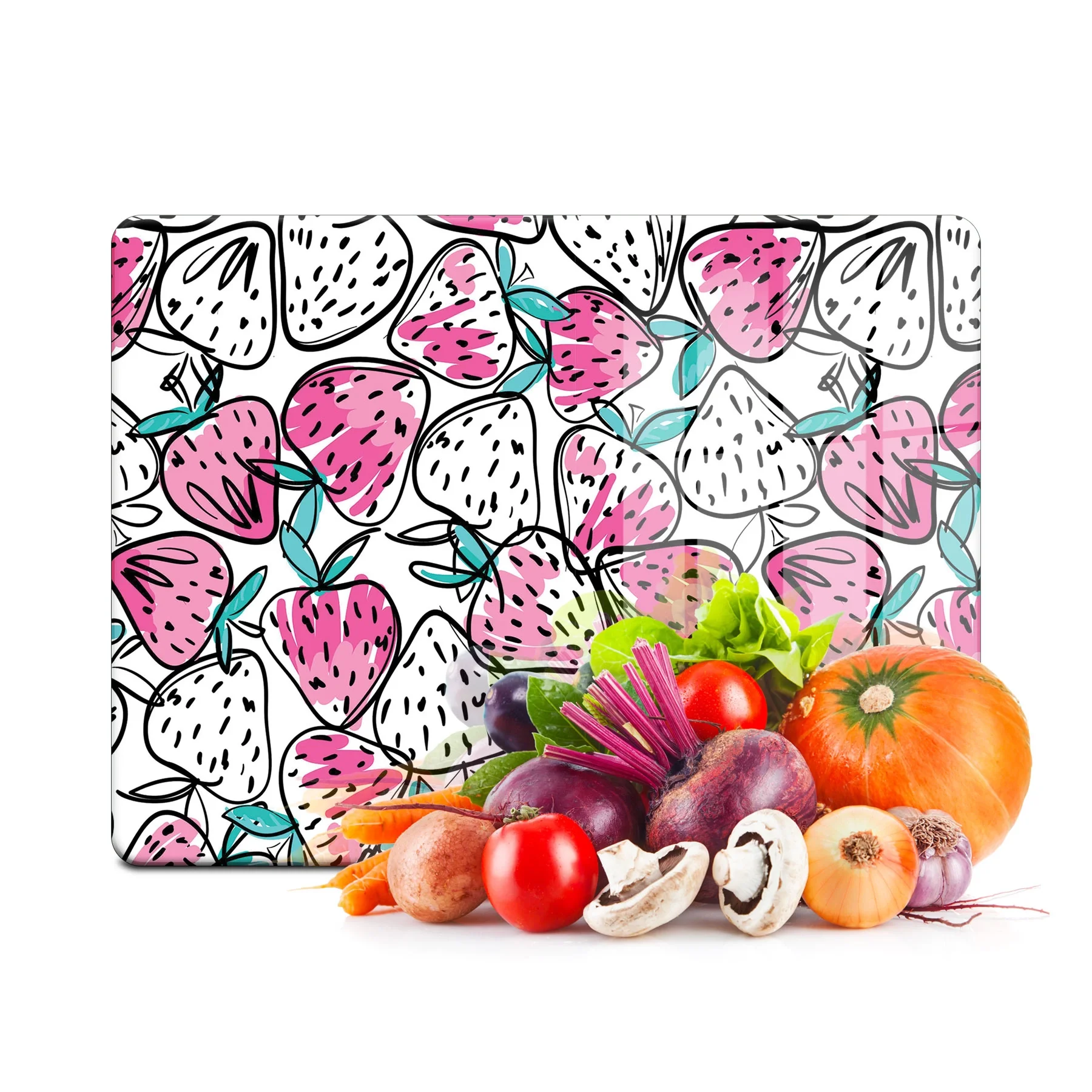 Decovetro Cam Kesme Tahtası ve Sunumluk Çizgi Çilek Desenli 30x40 Cm