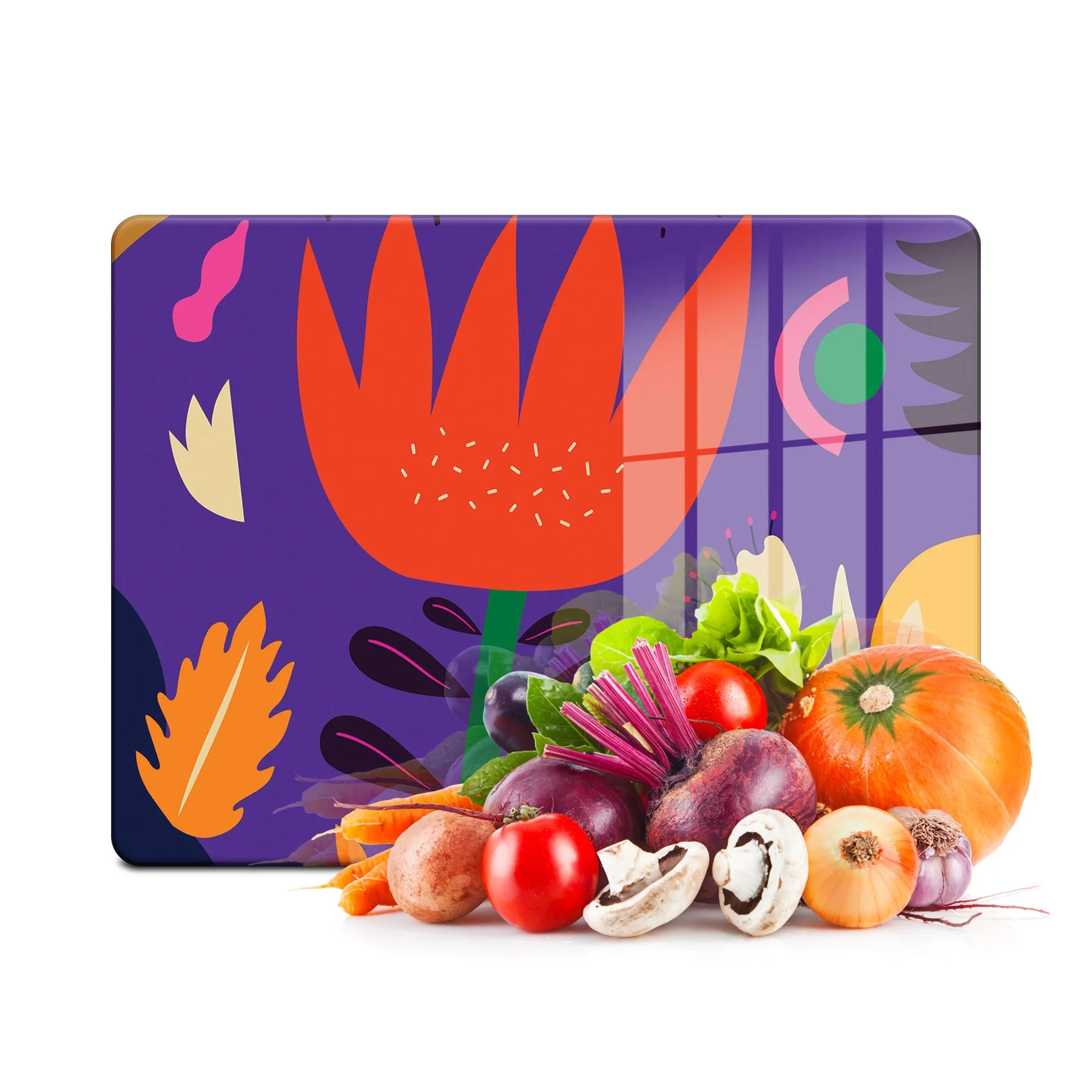 Decovetro Cam Kesme Tahtası ve Sunumluk Mor Lale Desenli 20x30 Cm