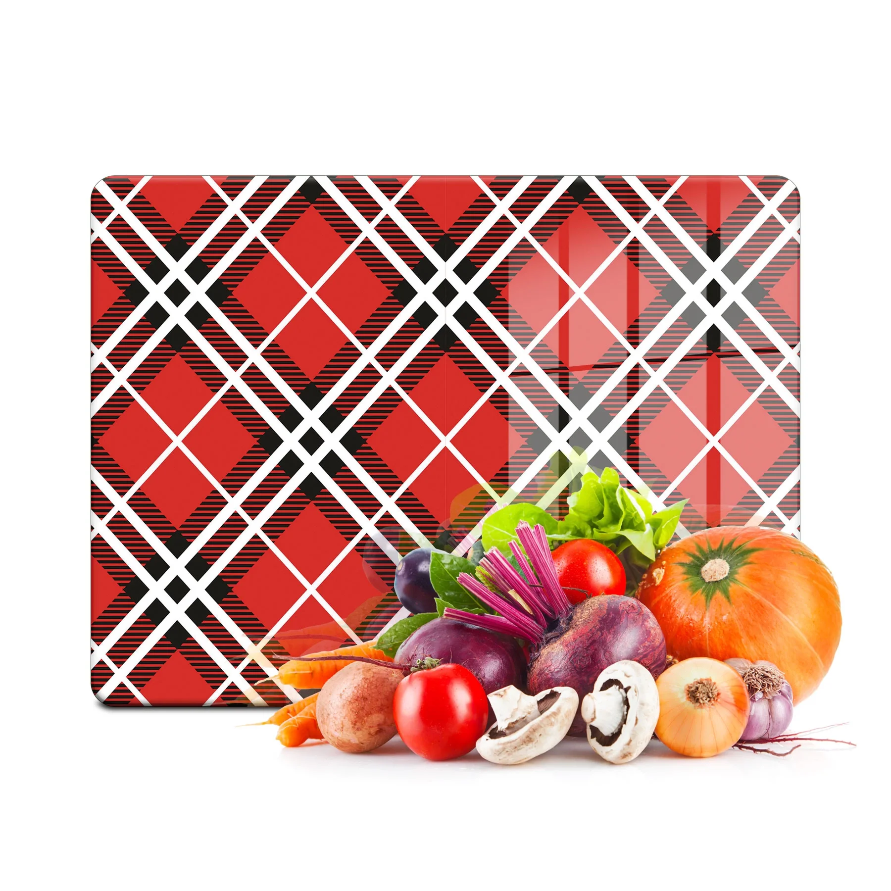 Decovetro Cam Kesme Tahtası ve Sunumluk Ekose Desenli 30x40 Cm
