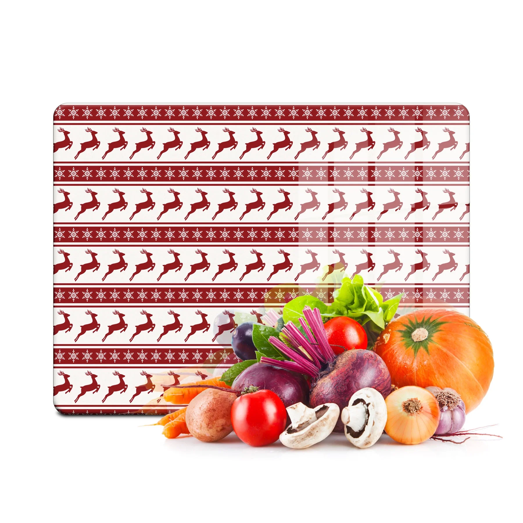 Decovetro Cam Kesme Tahtası ve Sunumluk Kırmızı Geyik Desenli 30x40 Cm