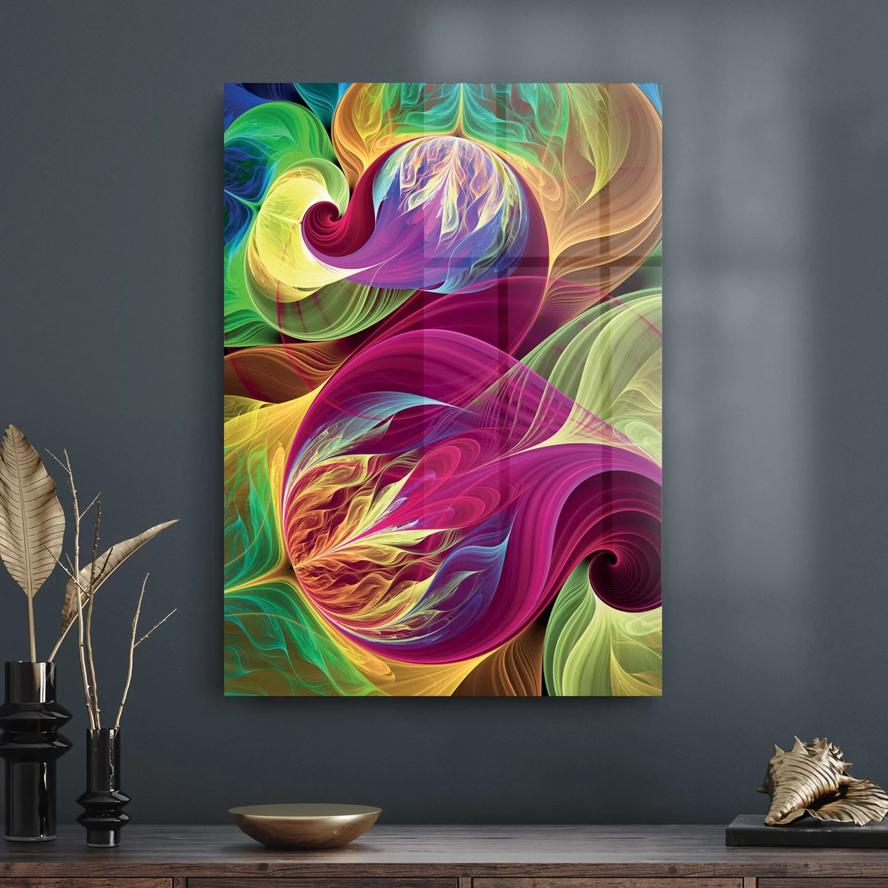Decovetro Cam Tablo Dalgalı Çiçek Desen 50x70 cm