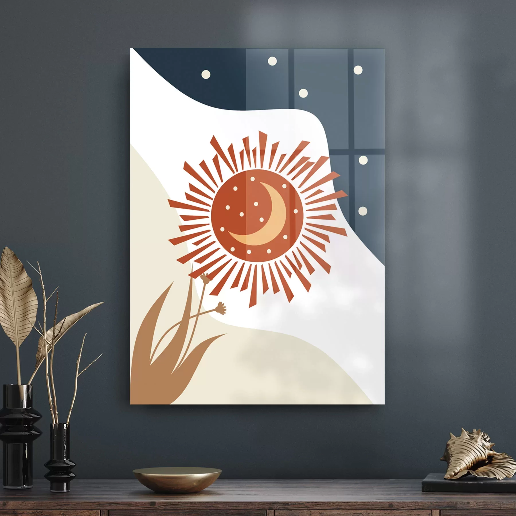 Decovetro Cam Tablo Parlak Güneş ve Ay 50x70 cm