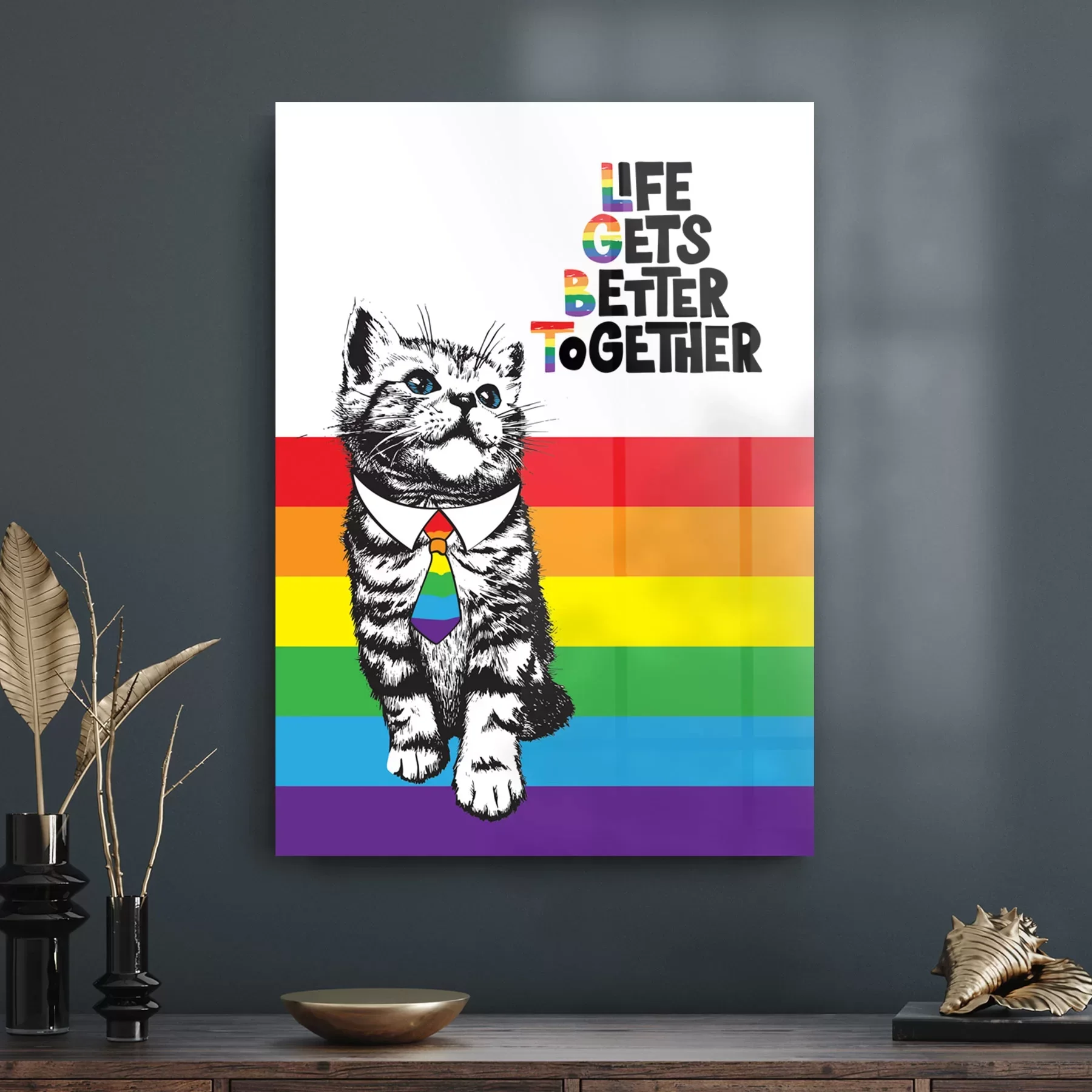 Decovetro Cam Tablo LGBT Kedi 50x70 cm