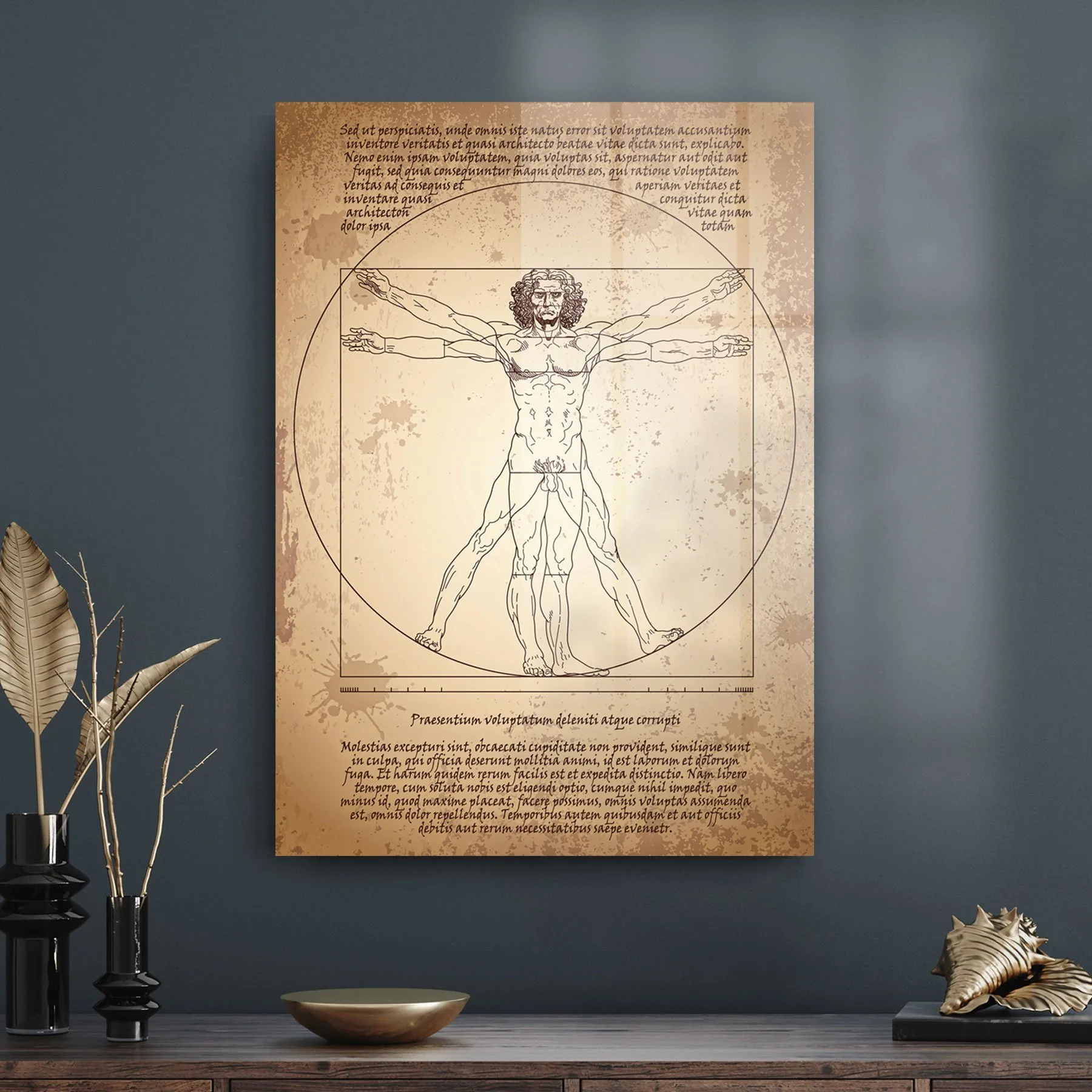 Decovetro Davinci Vitruvius Adamı Cam Tablo 50x70 cm