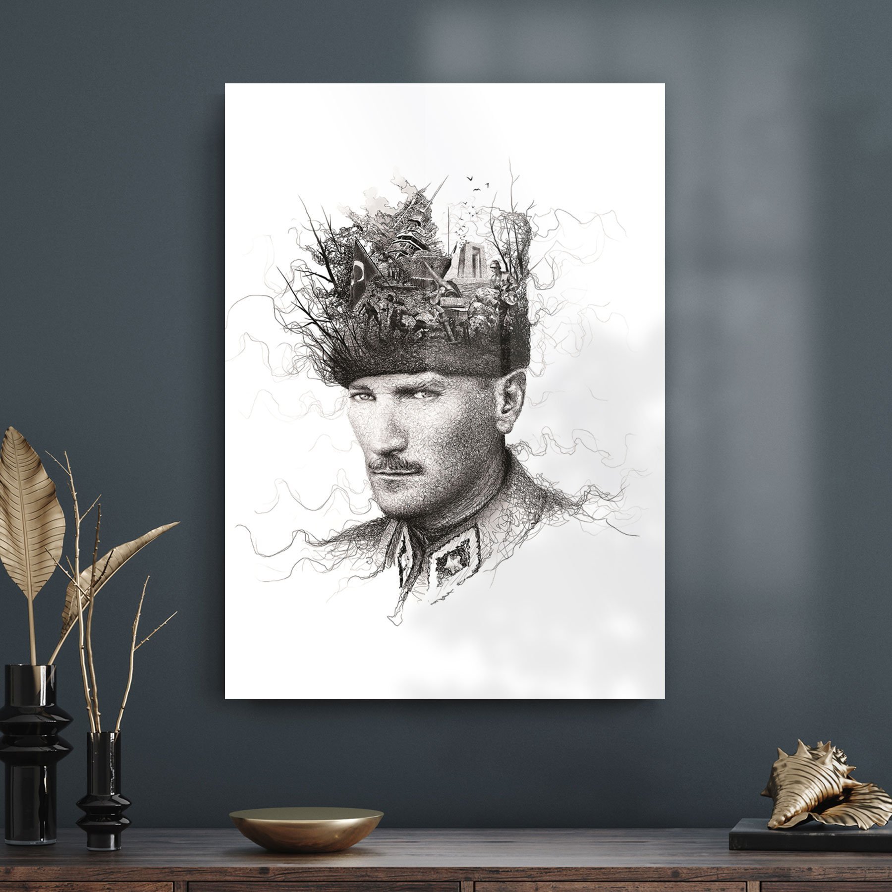 Decovetro Atatürk Cam Tablo Özel çizim 50x70 cm