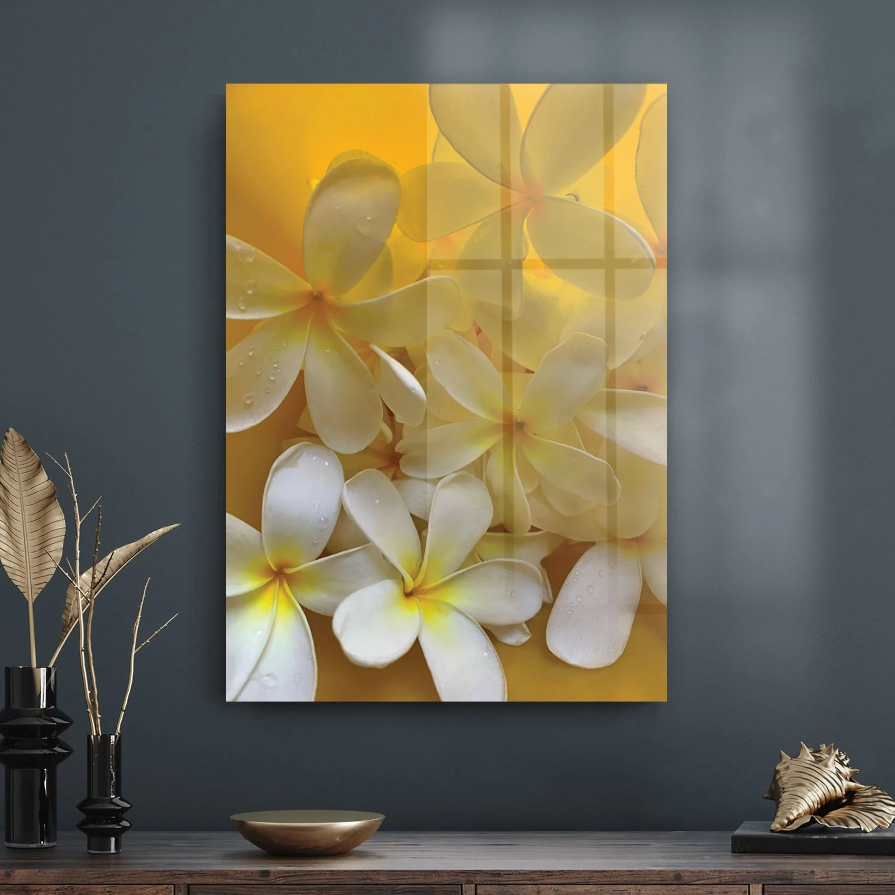 Decovetro Cam Tablo Beyaz Zambak Desenli 50x70 cm