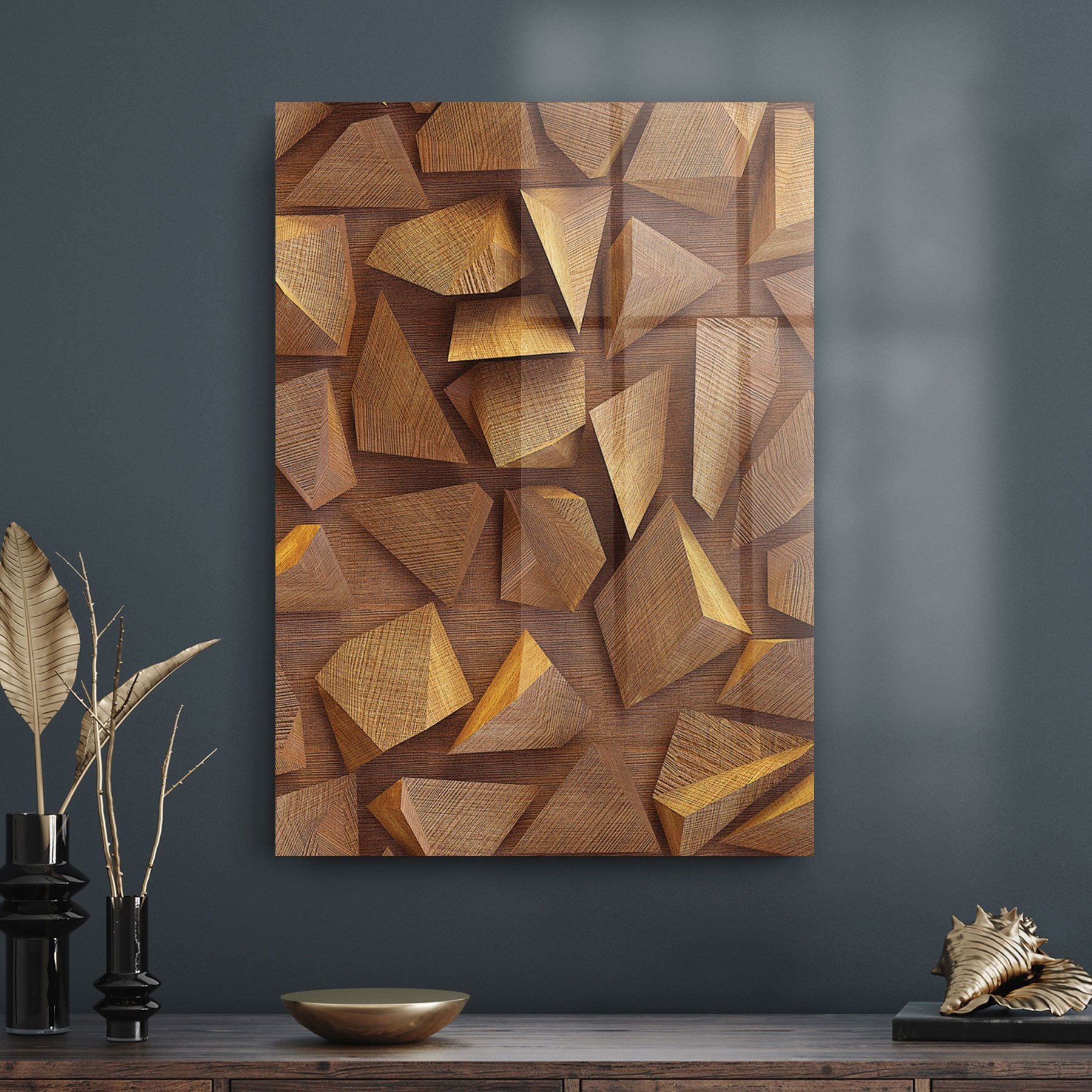 Decovetro Cam Tablo Geometrik Ahşap Desenli 50x70 cm