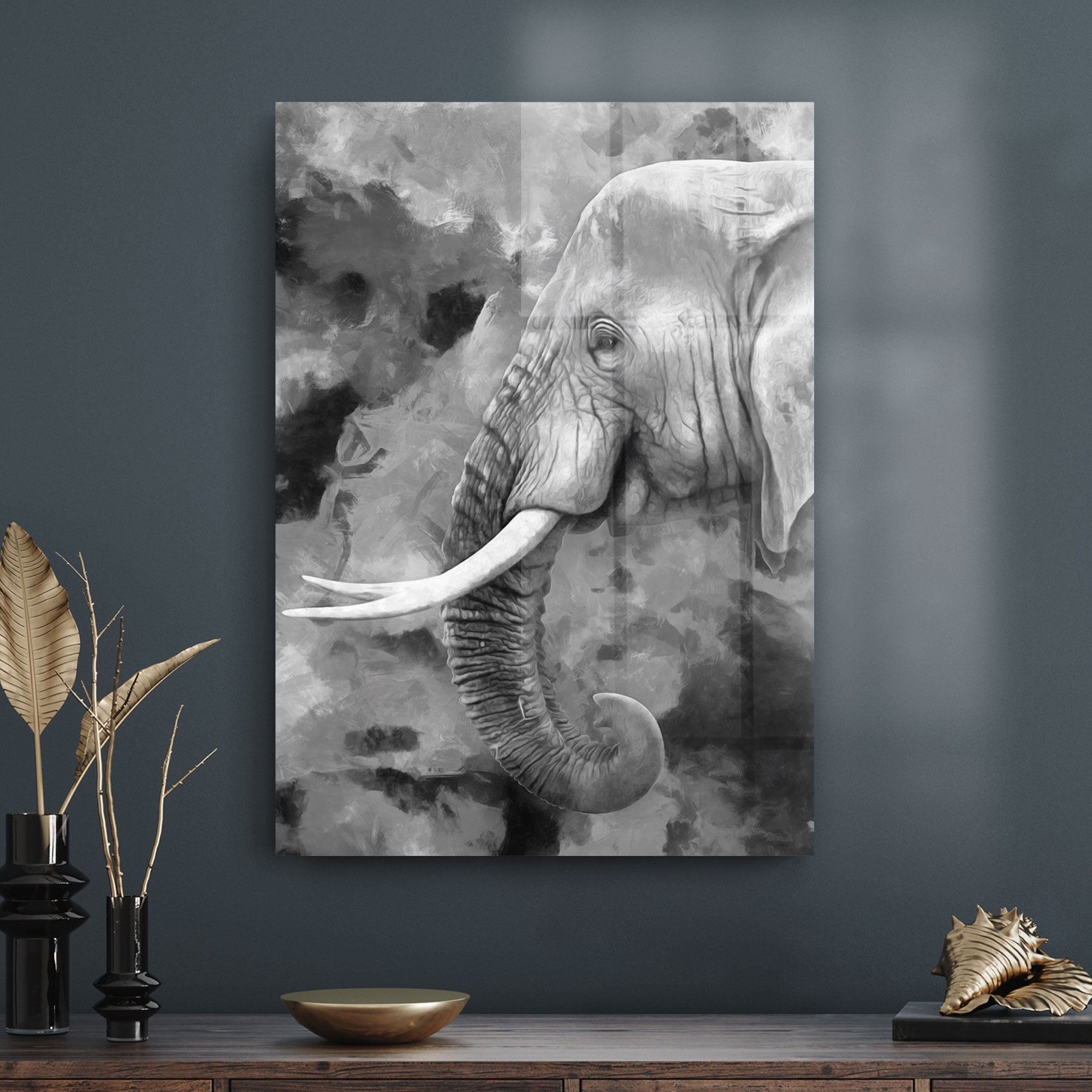 Decovetro Cam Tablo Siyah Beyaz Fil 50x70 cm
