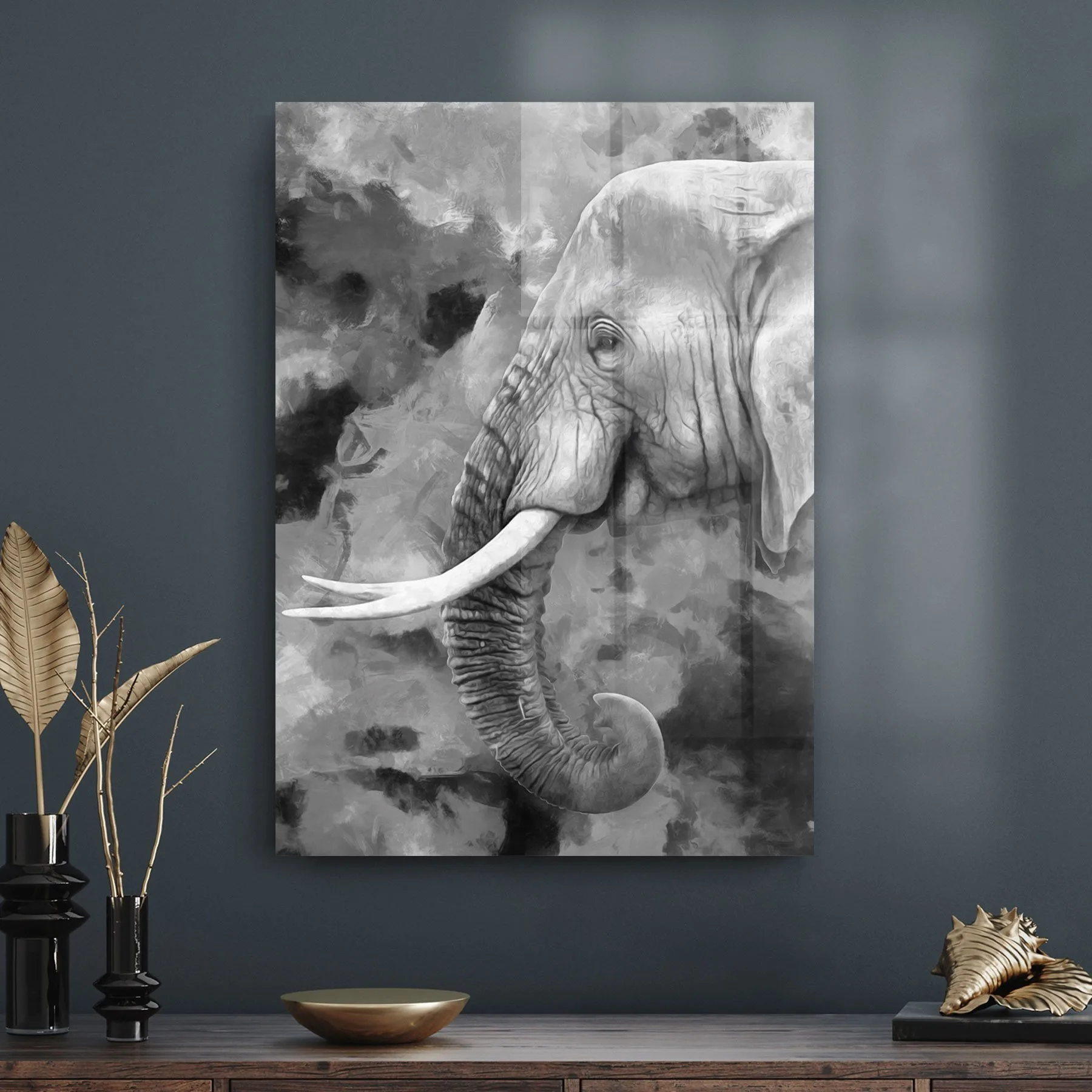 Decovetro Cam Tablo Siyah Beyaz Fil 50x70 cm