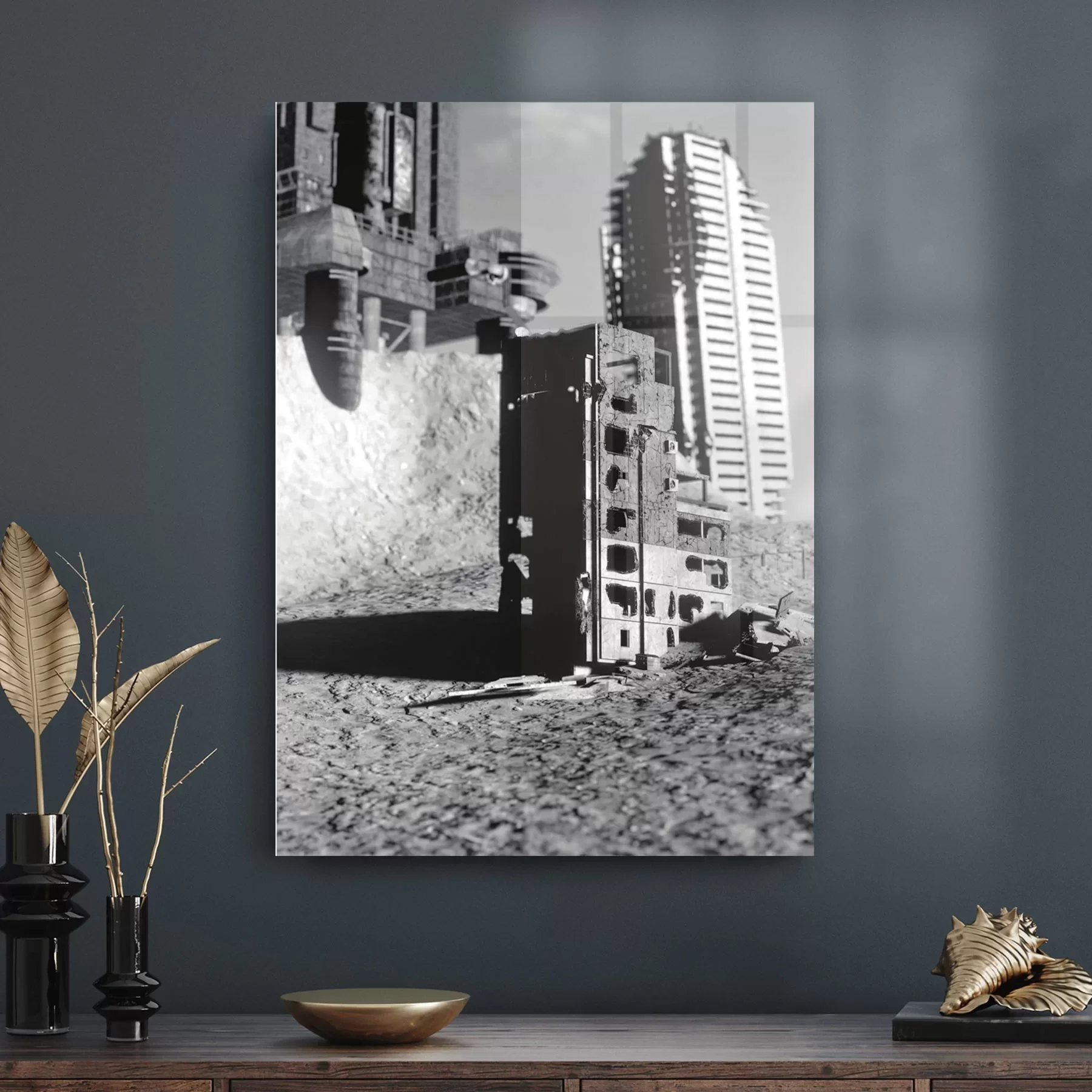 Decovetro Cam Tablo Vintage Şehir Manzarası 50x70 cm