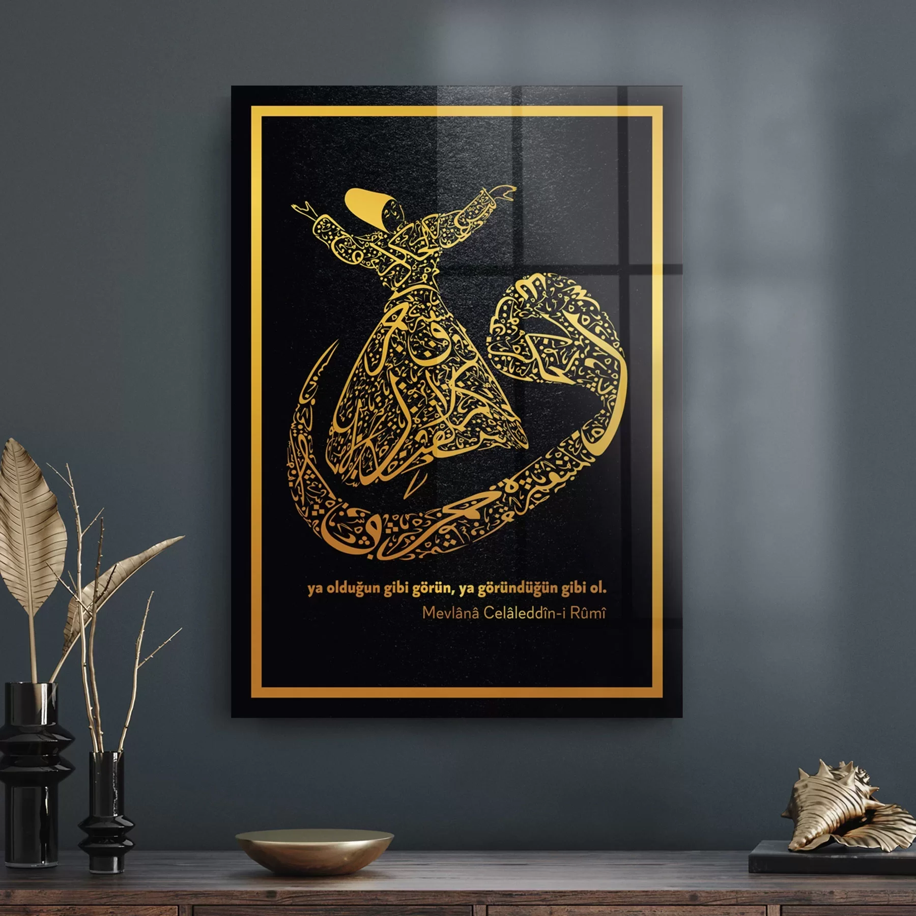 Decovetro Cam Tablo Mevlana Vav Dini İslami Tablo 50x70 cm