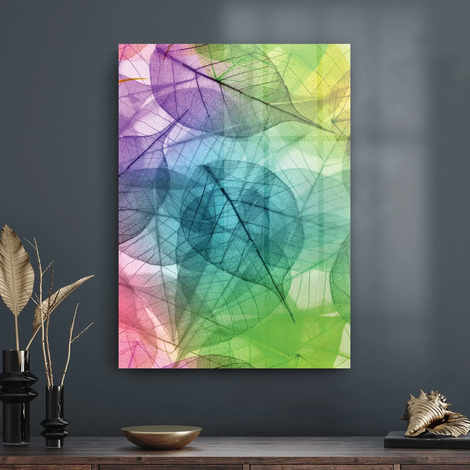 Decovetro Cam Tablo Yaprak Desenli 50x70 cm