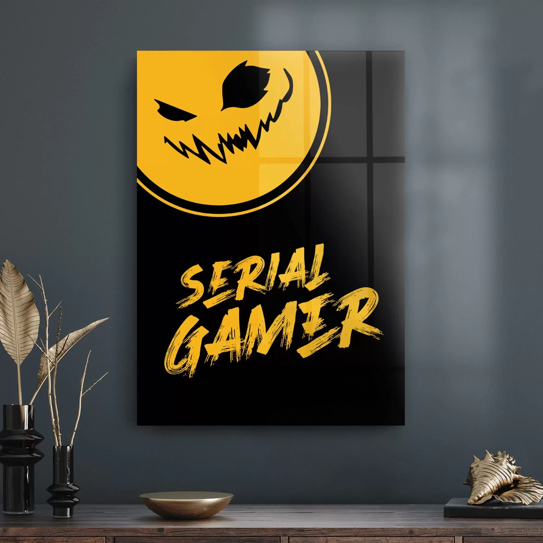 Decovetro Cam Tablo Turuncu Serial Gamer Yazılı 50x70 cm