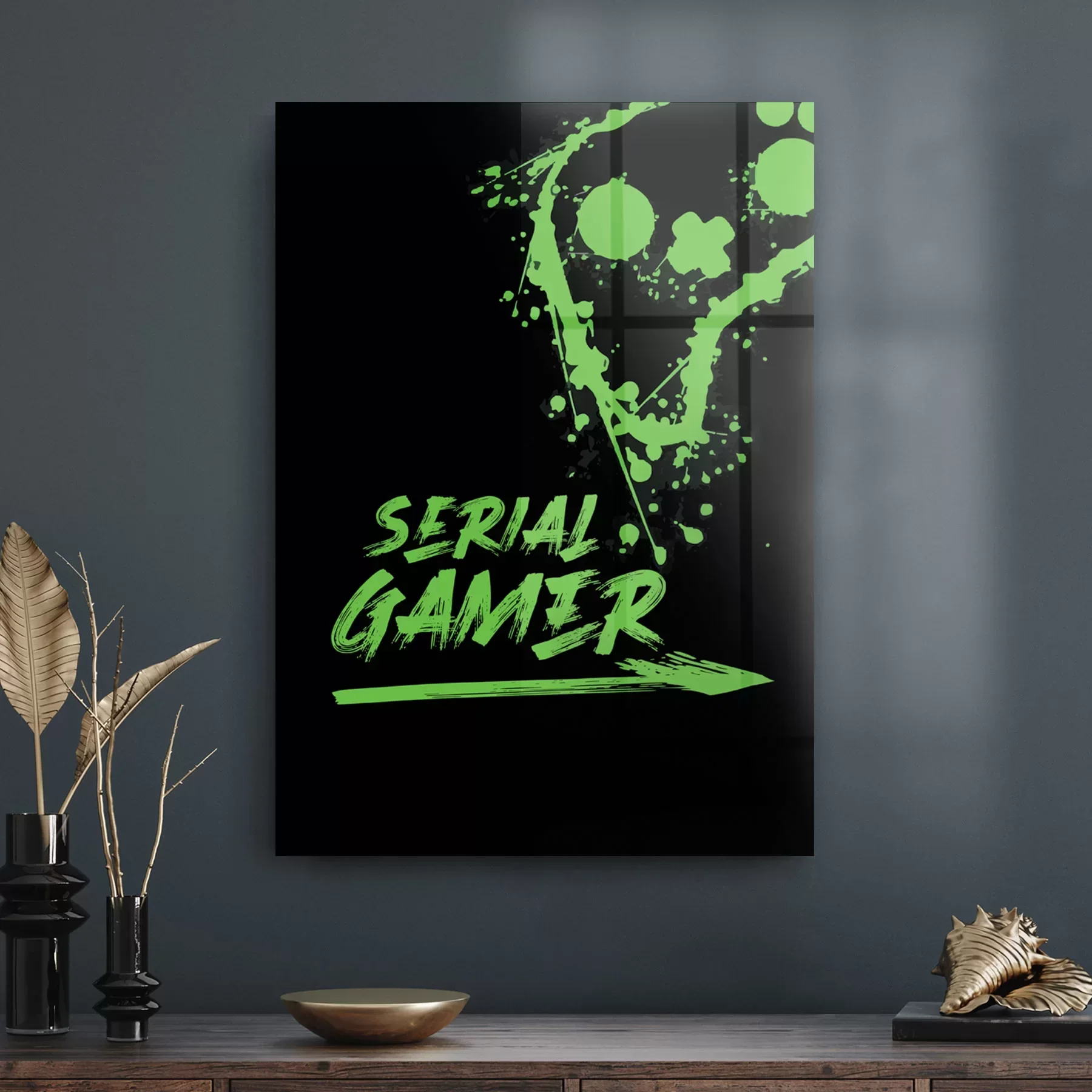 Decovetro Cam Tablo Yeşil Serial Gamer Yazılı 50x70 cm