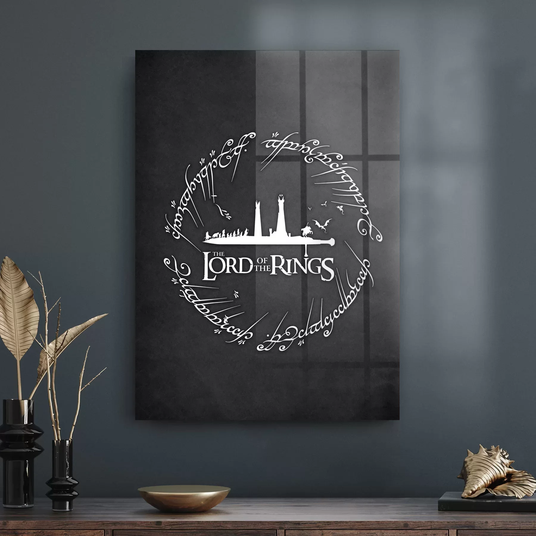 Decovetro Cam Tablo Yazılı Gri Yüzüklerin Efendisi 50x70 cm