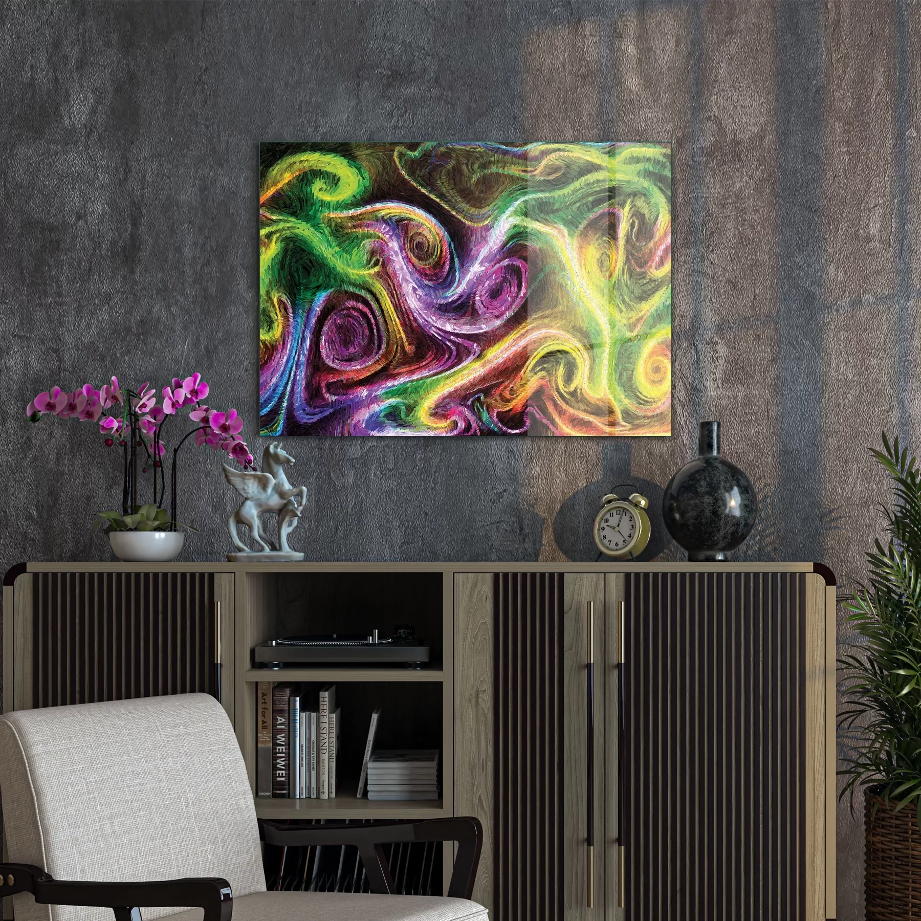Decovetro Cam Tablo Neon Spiral Waves 50x70 cm
