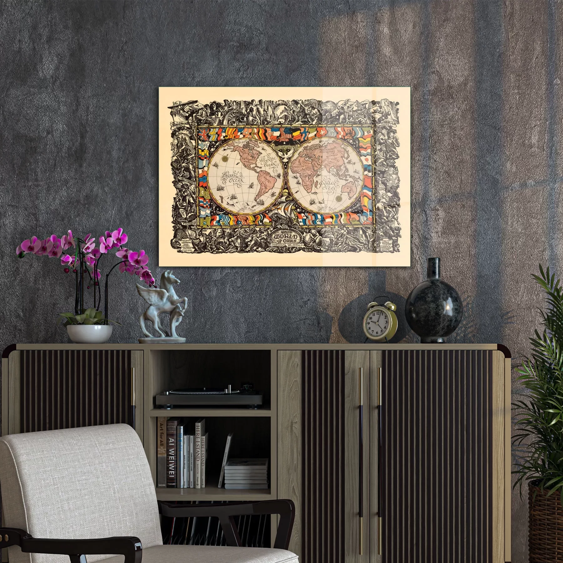 Decovetro Cam Tablo Dünya Haritası Eski Stil 50x70 cm