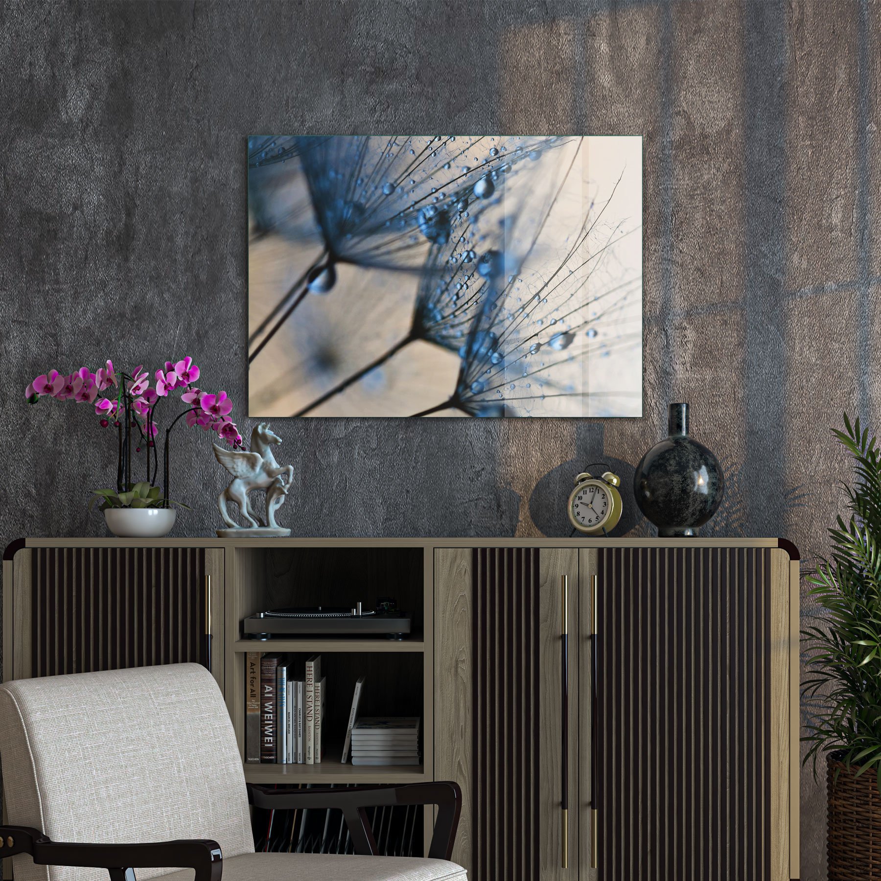 Decovetro Cam Tablo Mavi Çiçekler 50x70 cm