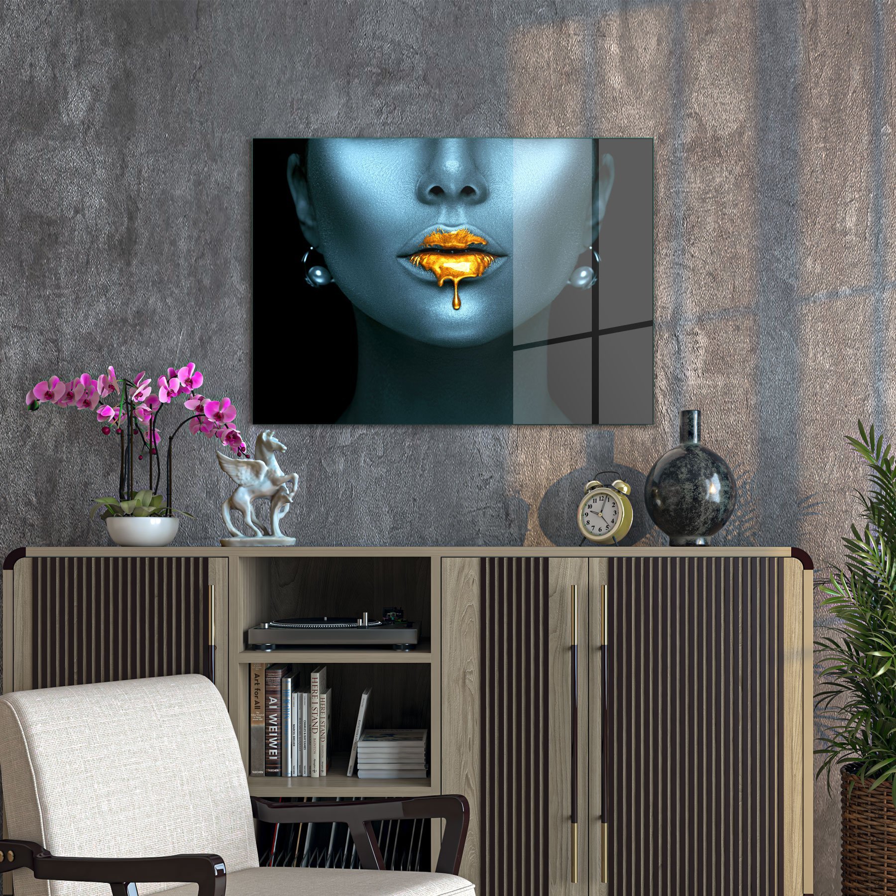 Decovetro Cam Tablo Abstract Blue Gold Woman 50x70 cm