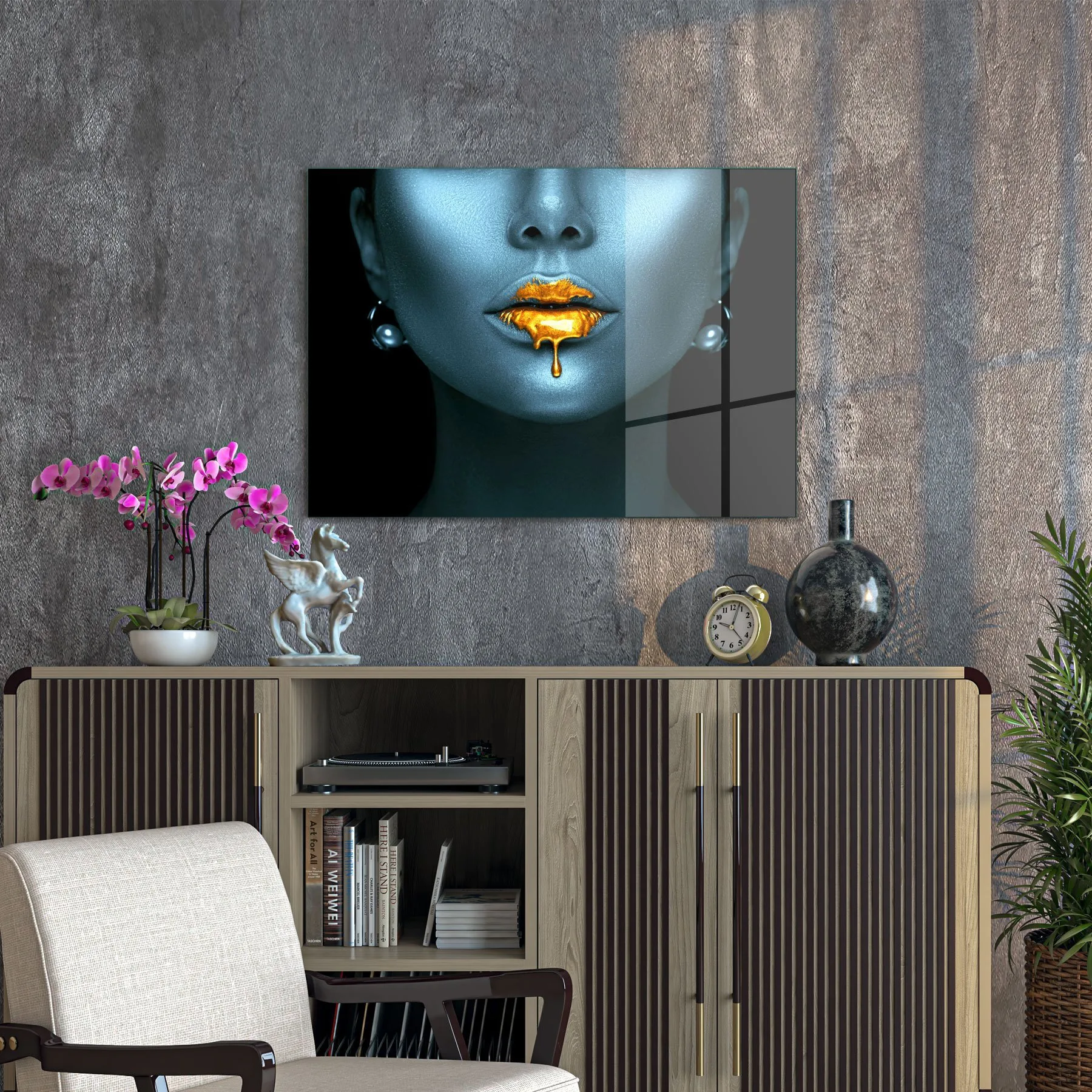 Decovetro Cam Tablo Abstract Blue Gold Woman 50x70 cm