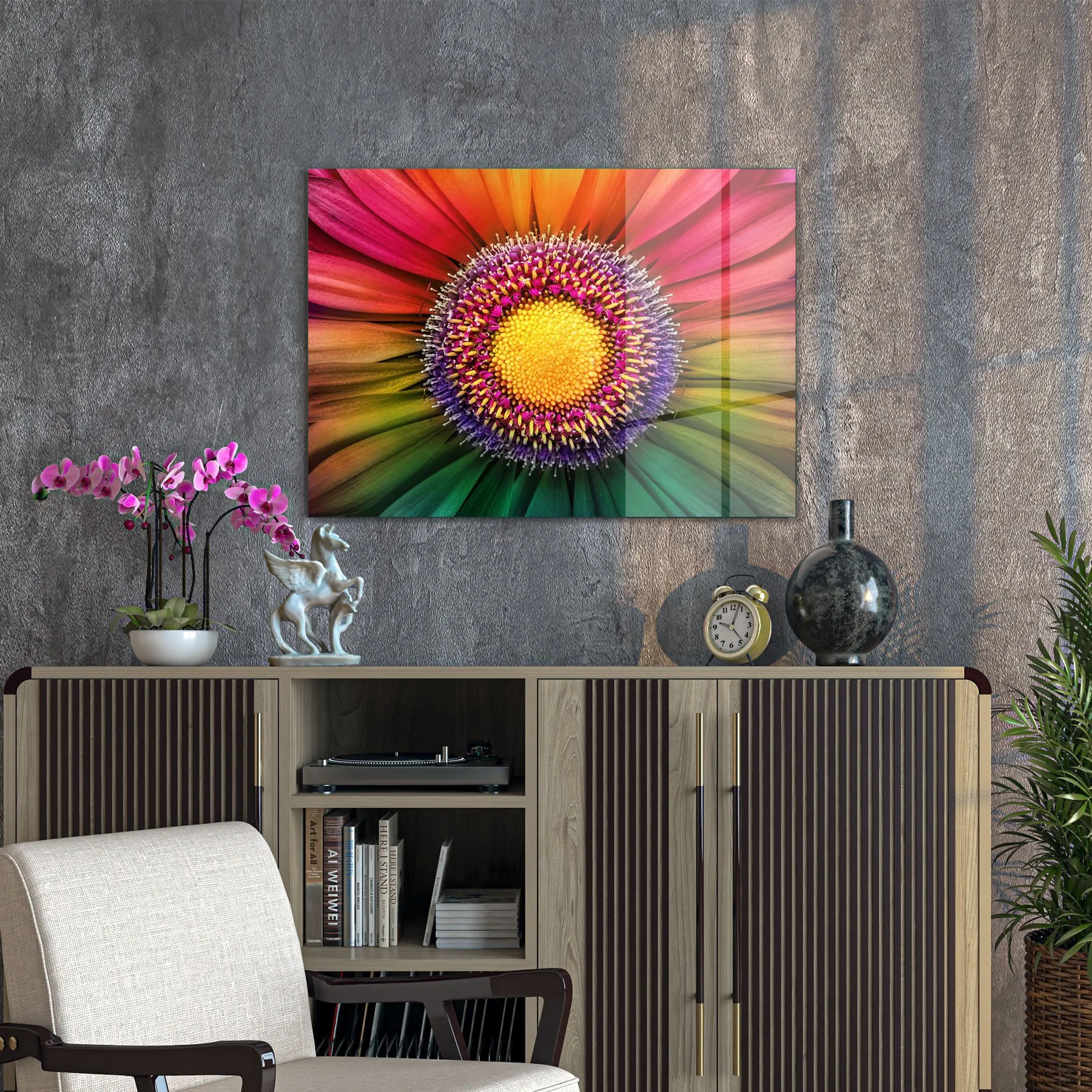Decovetro Cam Tablo Gökkuşağı Papatya 50x70 cm