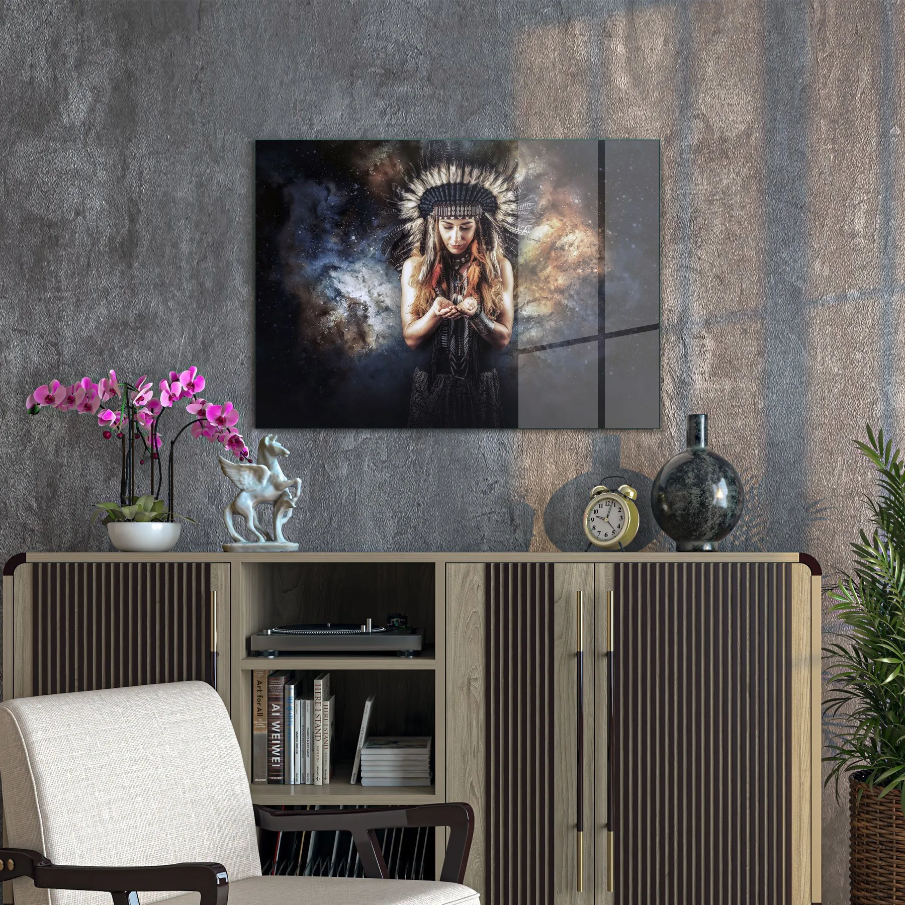 Decovetro Cam Tablo Spiritual Kızılderili Kadın 50x70 cm