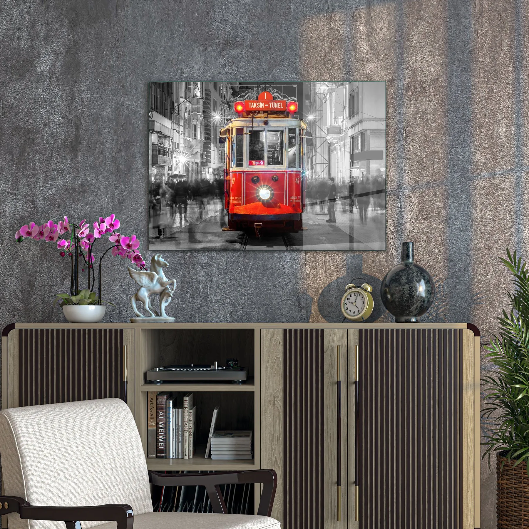 Decovetro Cam Tablo Tramvay Beyoğlu Şehir Manzarası 50x70 cm