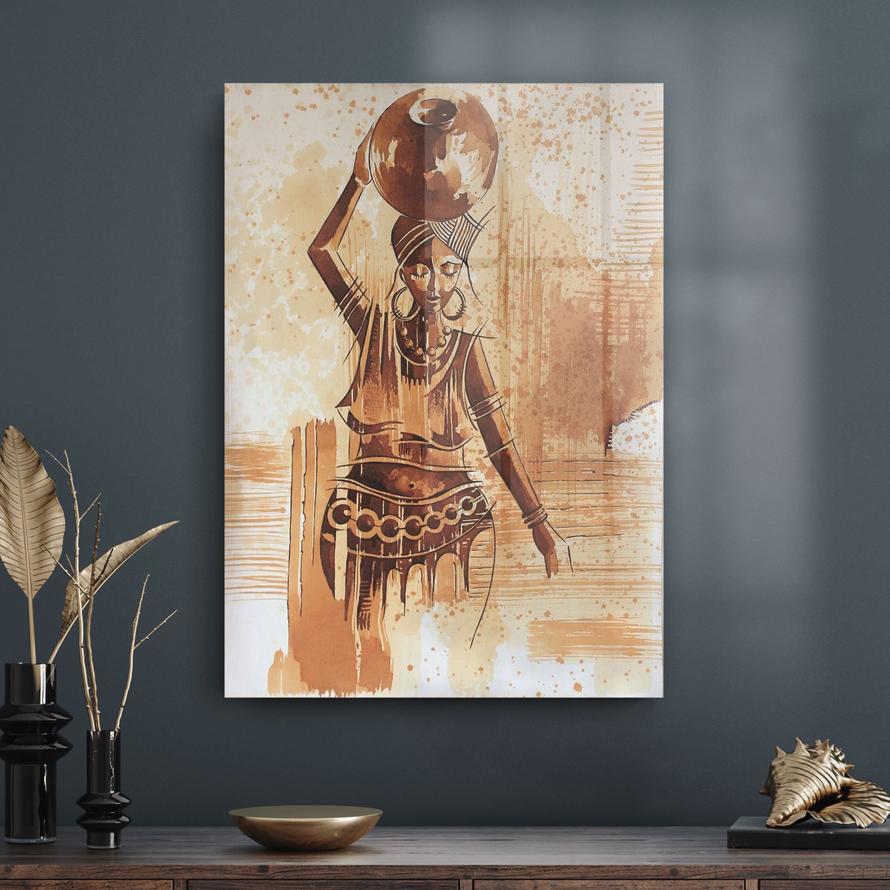 Decovetro Testi Taşıyan Afrikalı Kadın Cam Tablo 70x100 cm