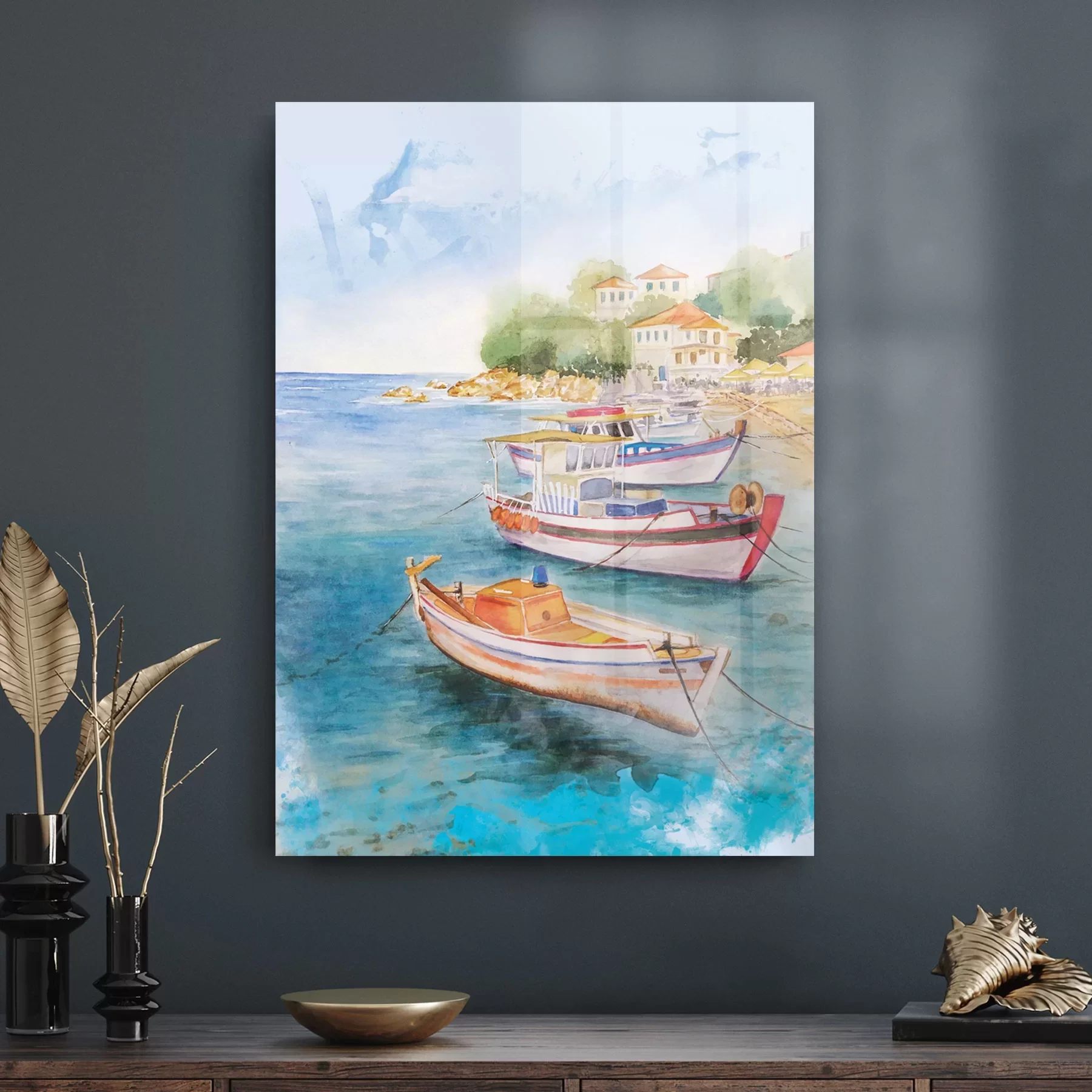 Decovetro Cam Tablo Yağlı Boya Kayıklar 70x100 cm