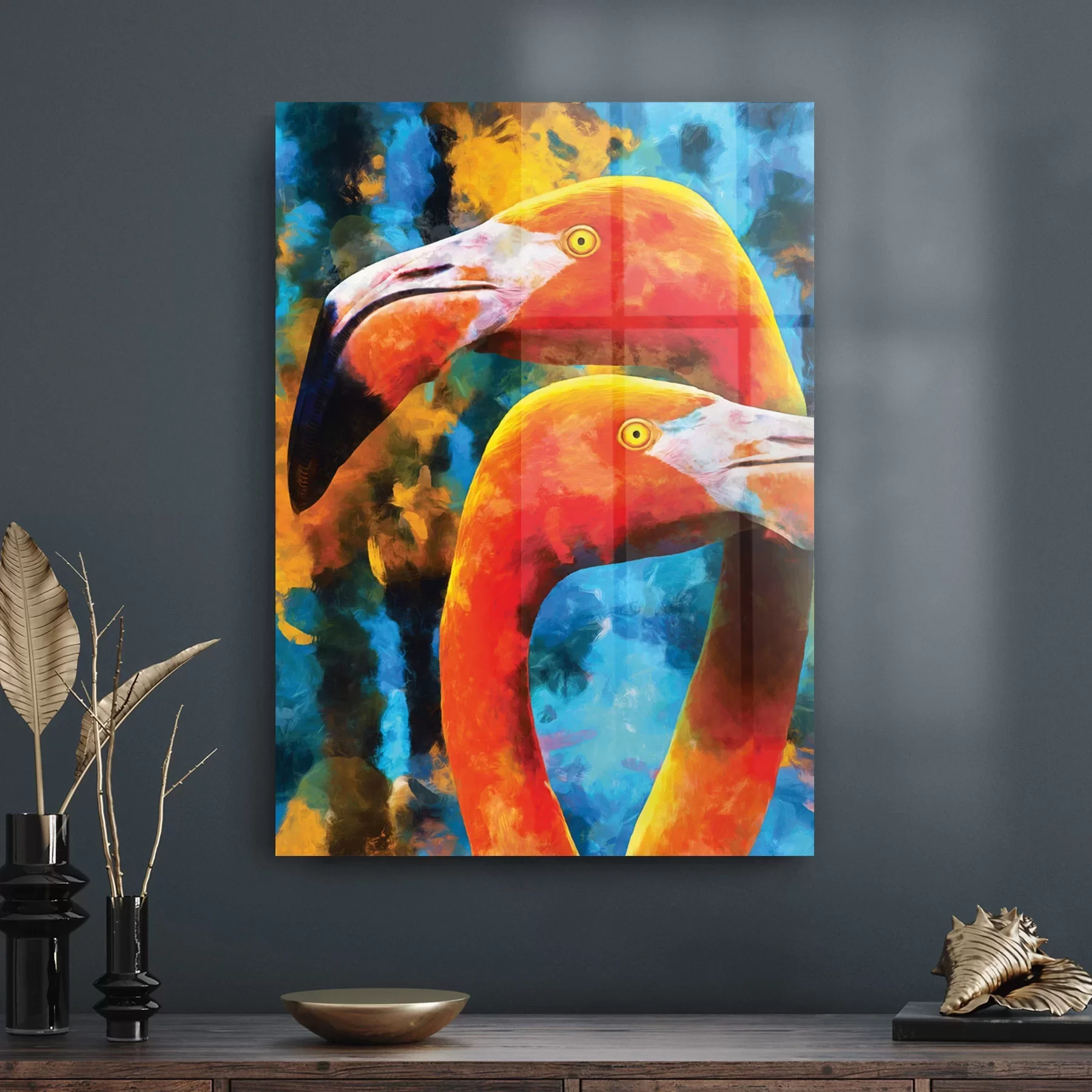 Decovetro Cam Tablo Yağlı Boya Flamingolar 70x100 cm