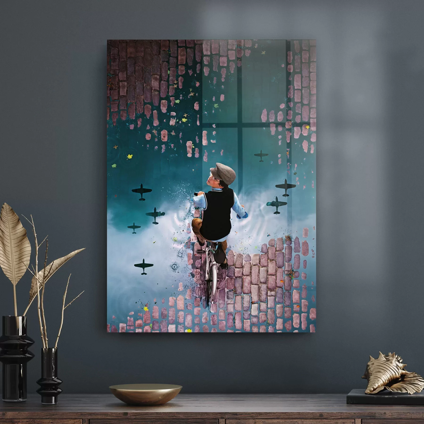 Decovetro Cam Tablo Bisikletli Çocuk 70x100 cm