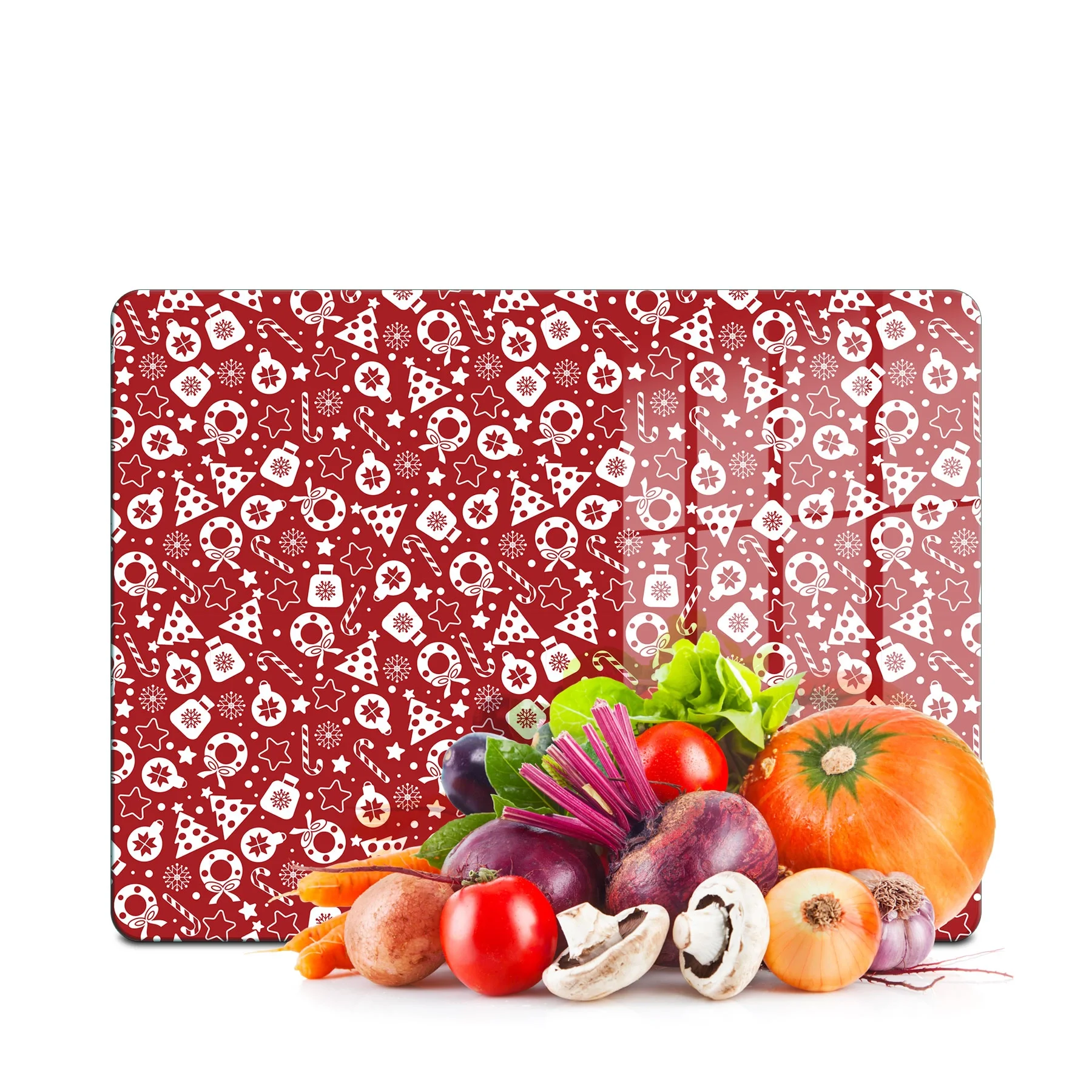 Decovetro Cam Kesme Tahtası ve Sunumluk Kırmızı Yılbaşı Desenli 20x30 cm