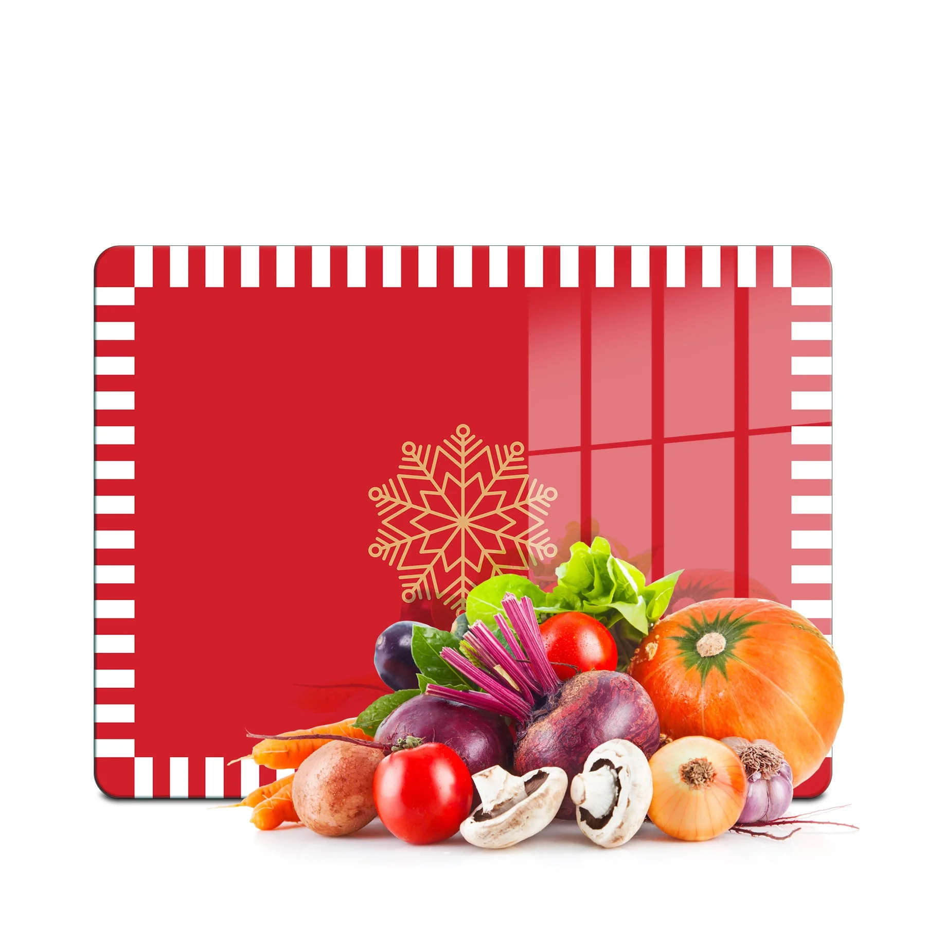 Decovetro Cam Kesme Tahtası ve Sunumluk Kırmızı Beyaz Kar Tanesi Desenli 20x30 cm