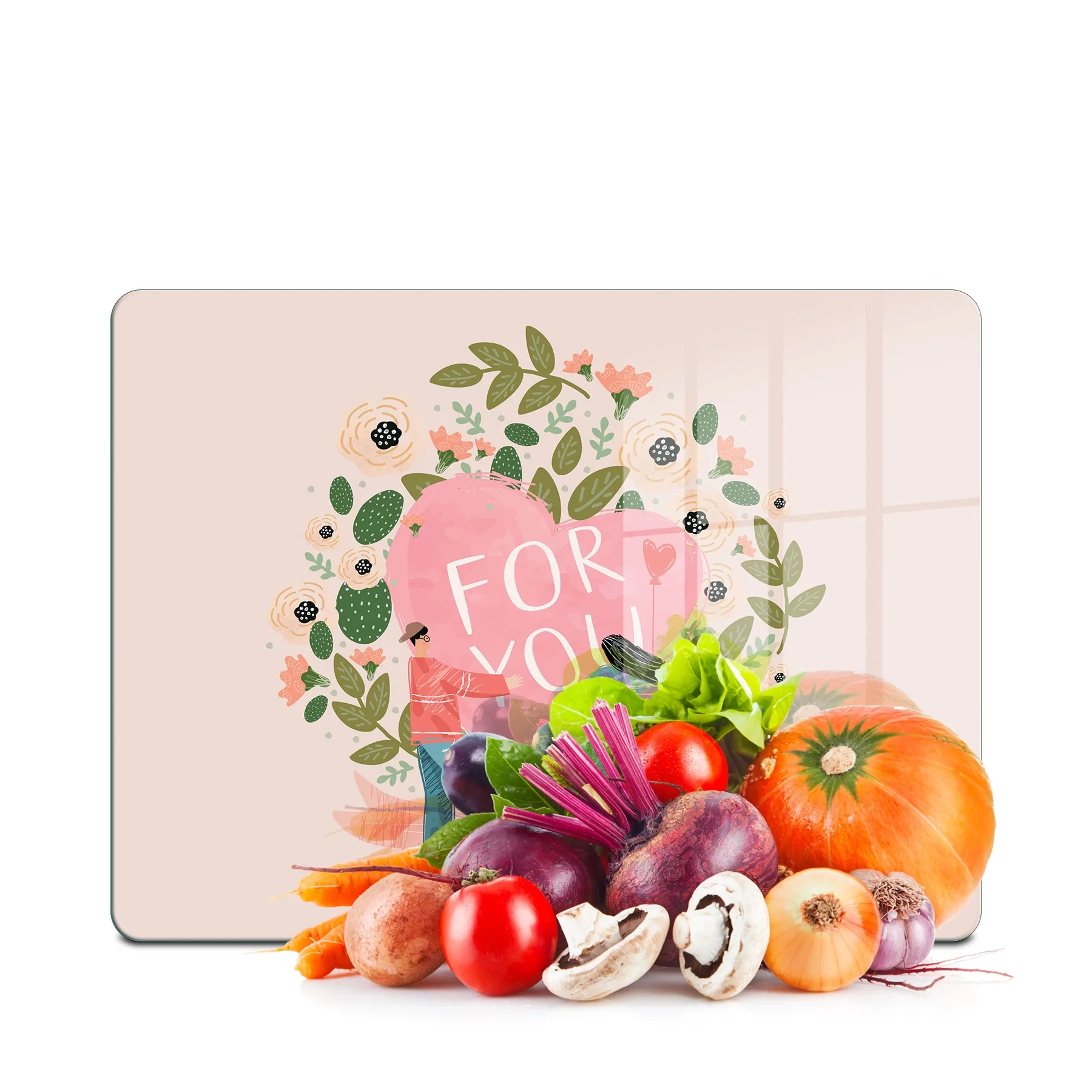 Decovetro Cam Kesme Tahtası ve Sunumluk Pembe For You Yazı Desenli 30x40 cm