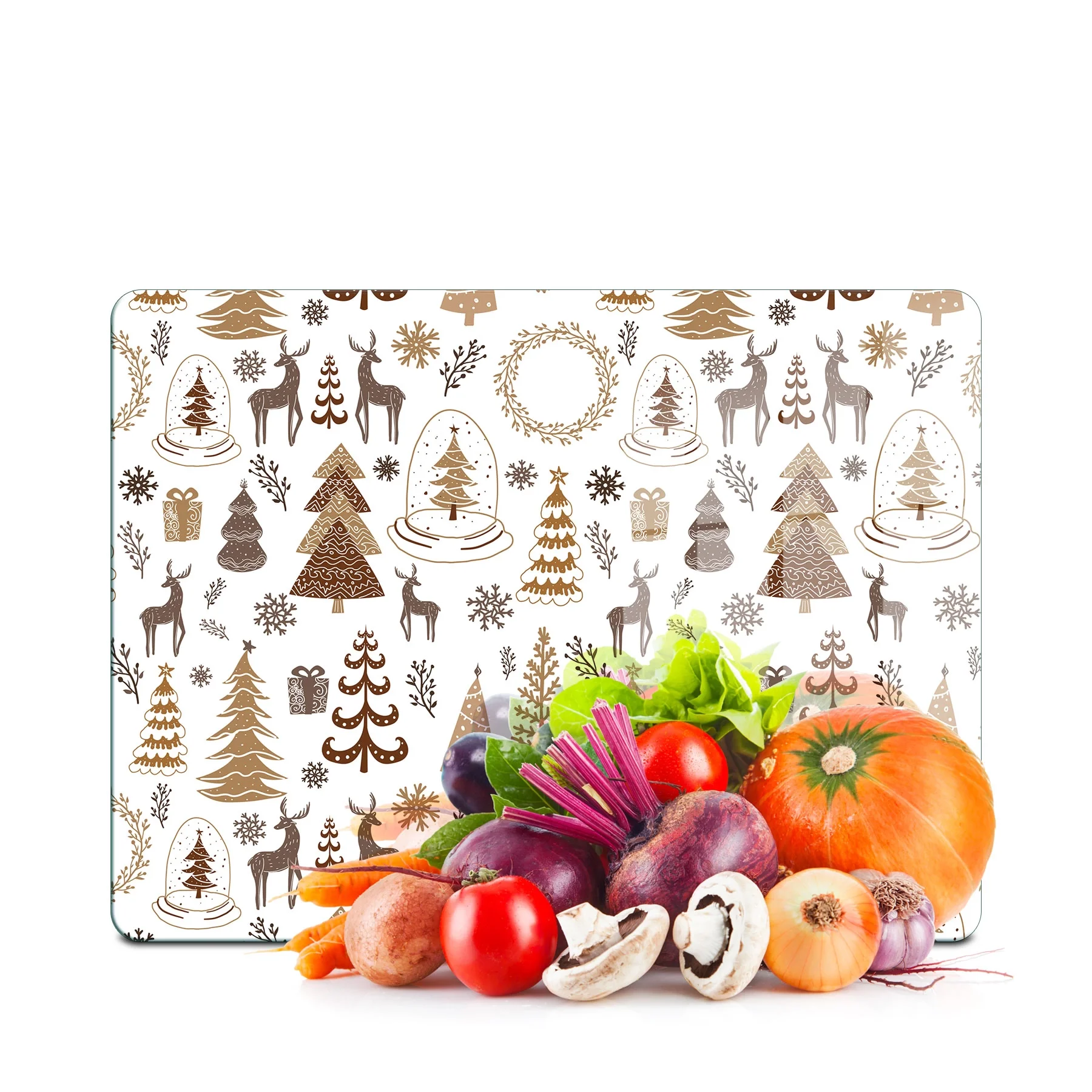 Decovetro Cam Kesme Tahtası ve Sunumluk Kahverengi Karışık Yılbaşı Desenli 30x40 cm
