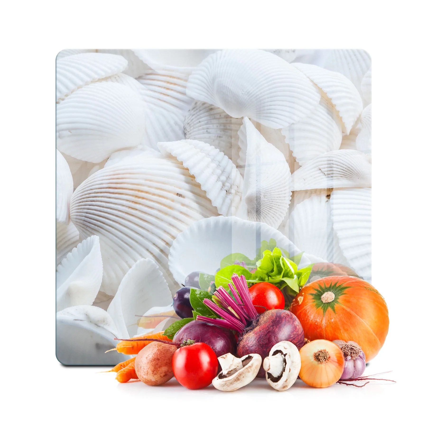 Decovetro Cam Kesme Tahtası ve Sunumluk Kare Deniz Kabuğu Desenli 30x30 cm