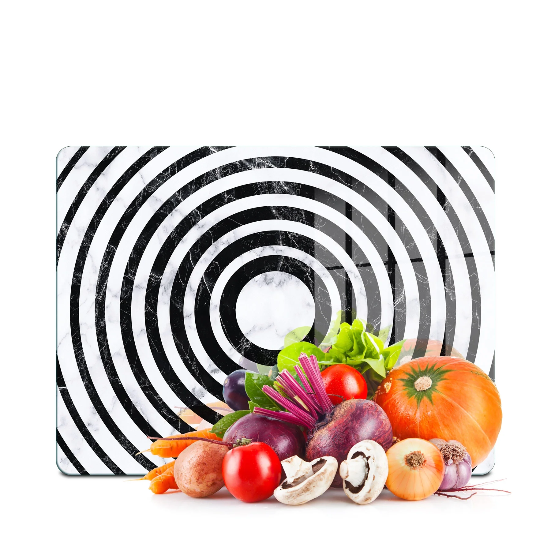 Decovetro Cam Kesme Tahtası ve Sunumluk Siyah Beyaz Karışık Mermer Desenli 20x30 cm