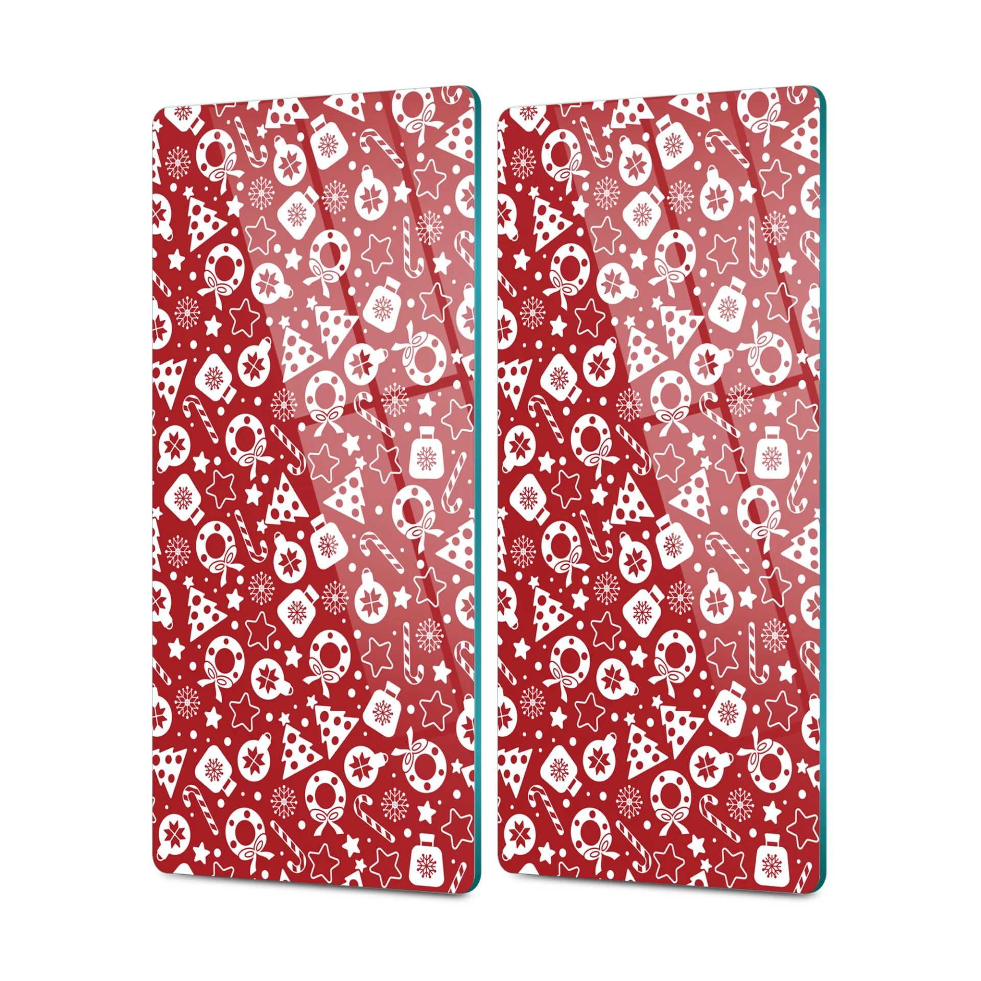 Decovetro Cam Kahve Sofra Sunum Tablası 2'li Set Kırmızı Karışık Desenli 30 x 15 cm