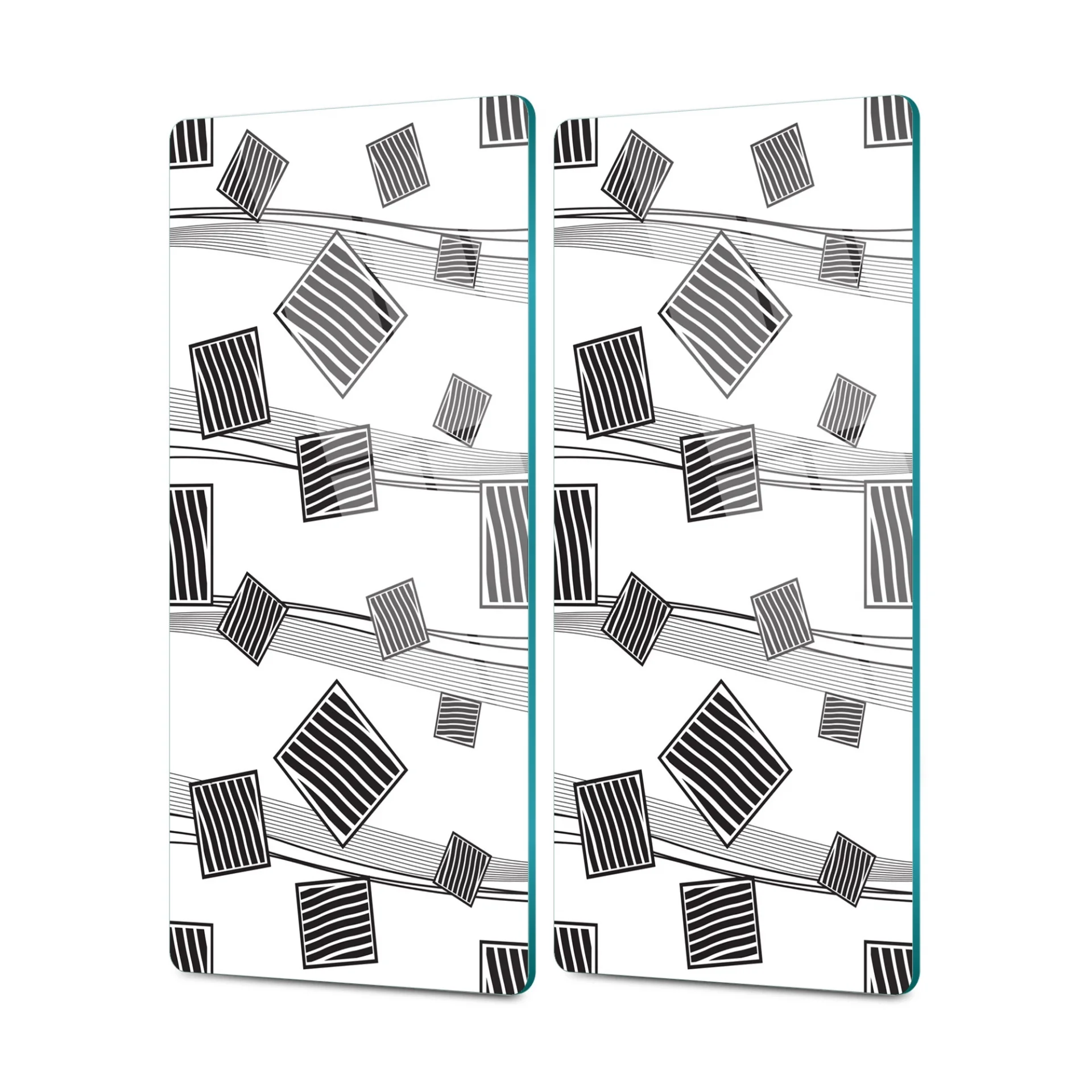 Decovetro Cam Kahve Sofra Sunum Tablası 2'li Set Gri Geometrik Desenli 30 x 15 cm
