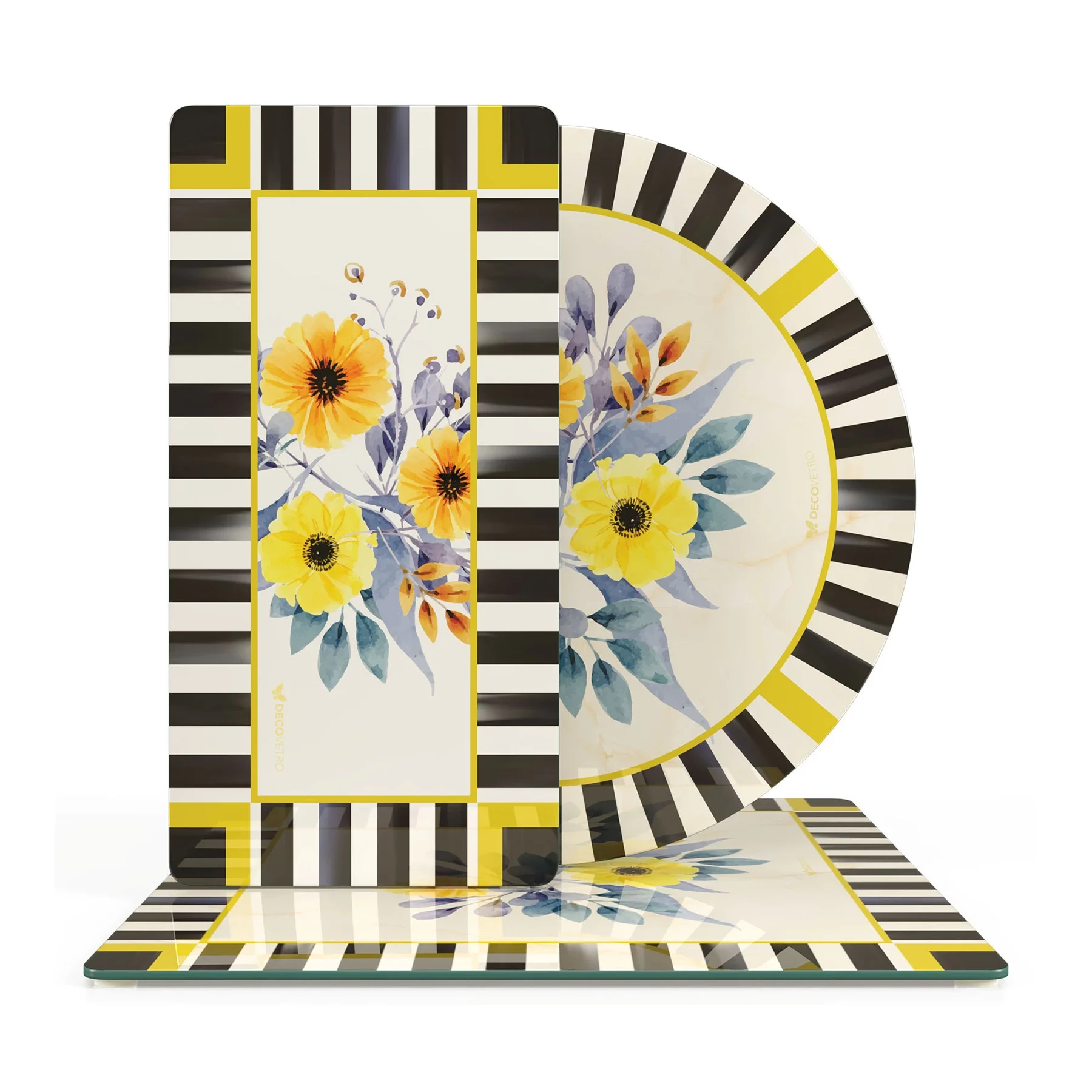 Decovetro Cam Sunum Servis Tabağı 3'lü Karma Set MacKenzie Vintage Flower