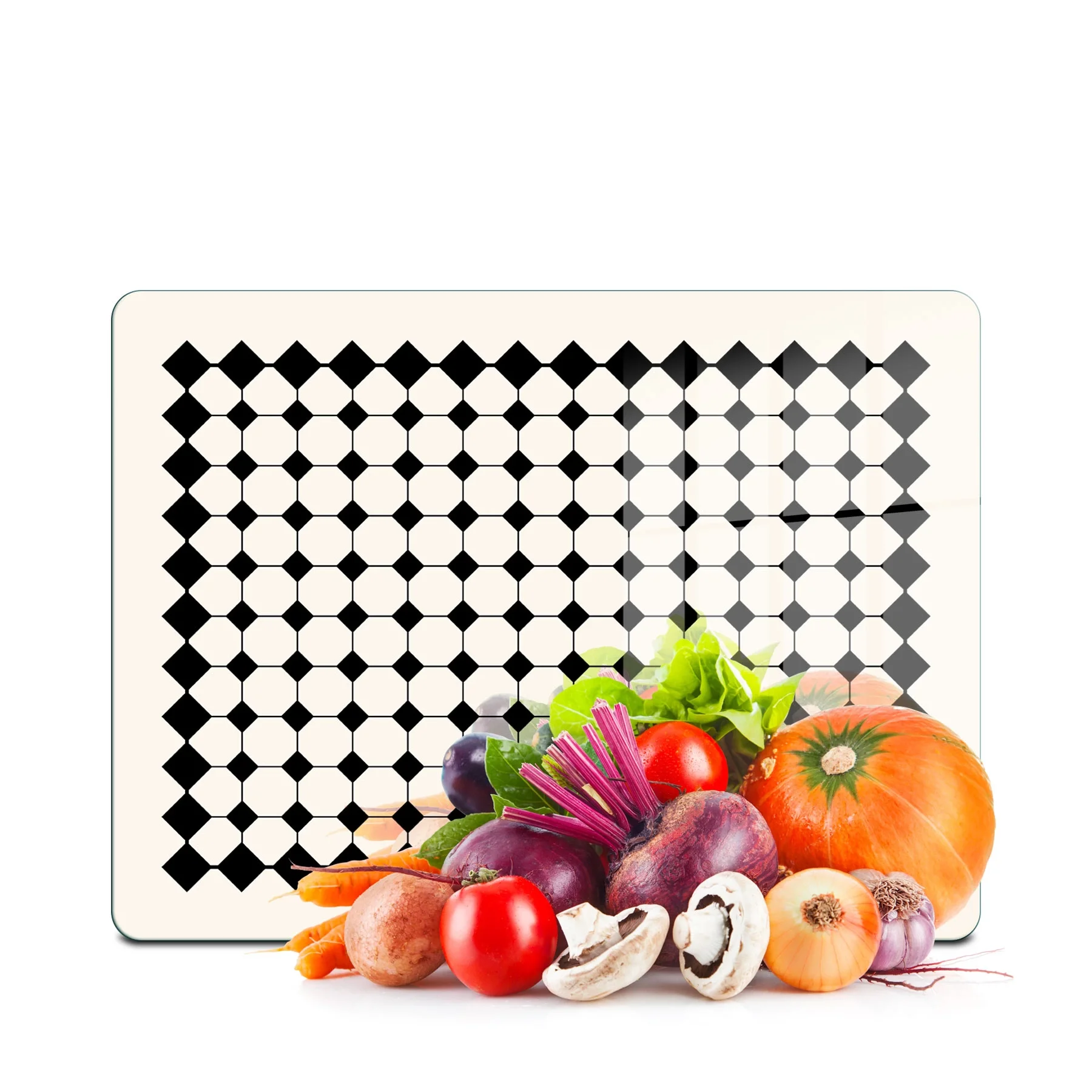 Decovetro Cam Kesme Tahtası ve Sunumluk ve Sunum Tabağı Bej Geometrik Çizgiler 30x40 cm
