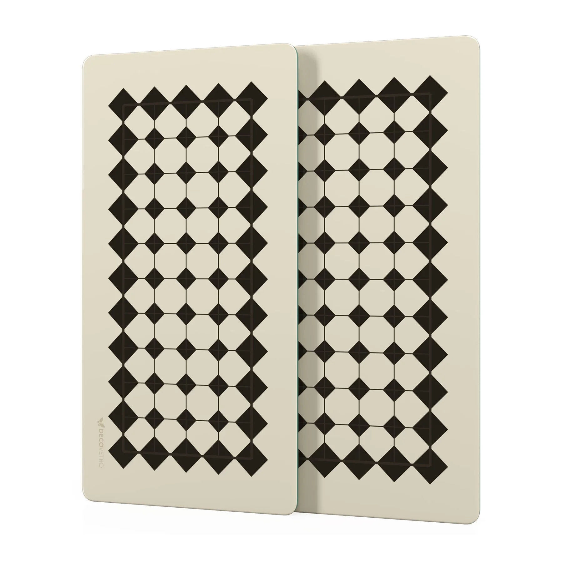 Decovetro Cam Kahve Sofra Sunum Tablası 2'li Set Vintage Bej Geometrik Çizgiler 30 x 15 cm