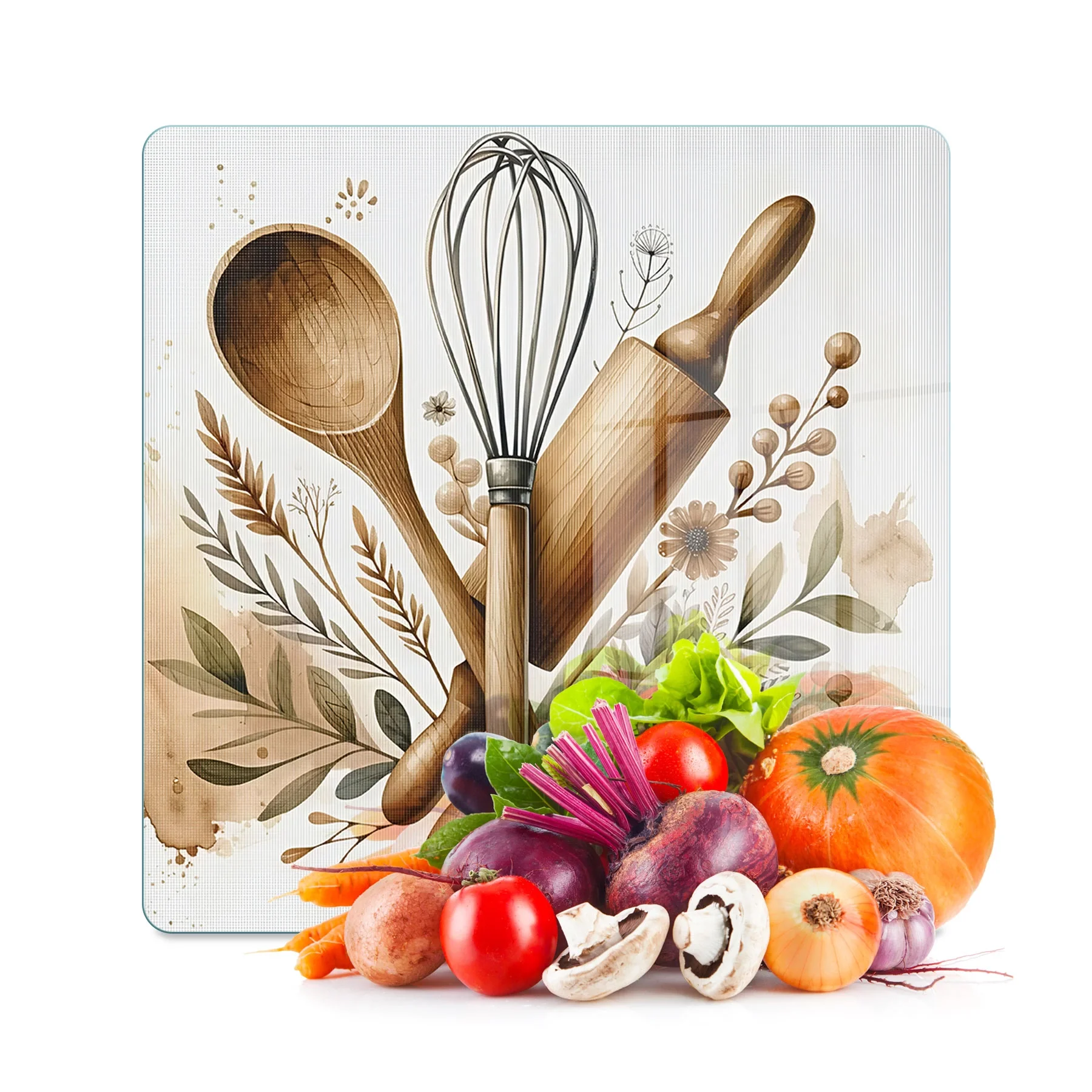 Decovetro Cam Kesme Tahtası ve Sunumluk Kare Kitchenware Desenli 30 x 30 cm