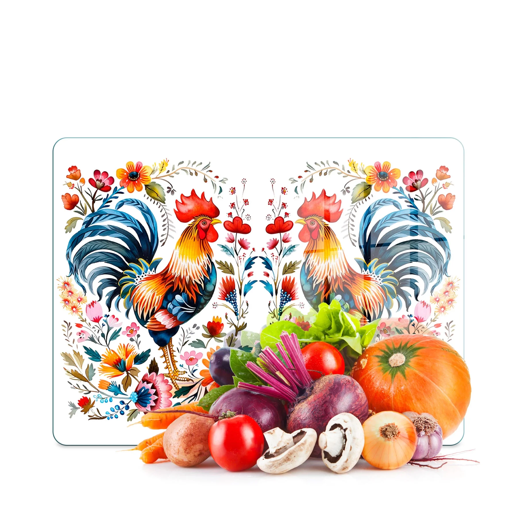 Decovetro Cam Kesme Tahtası ve Sunumluk Balkan Horoz Desenli 20 x 30 cm