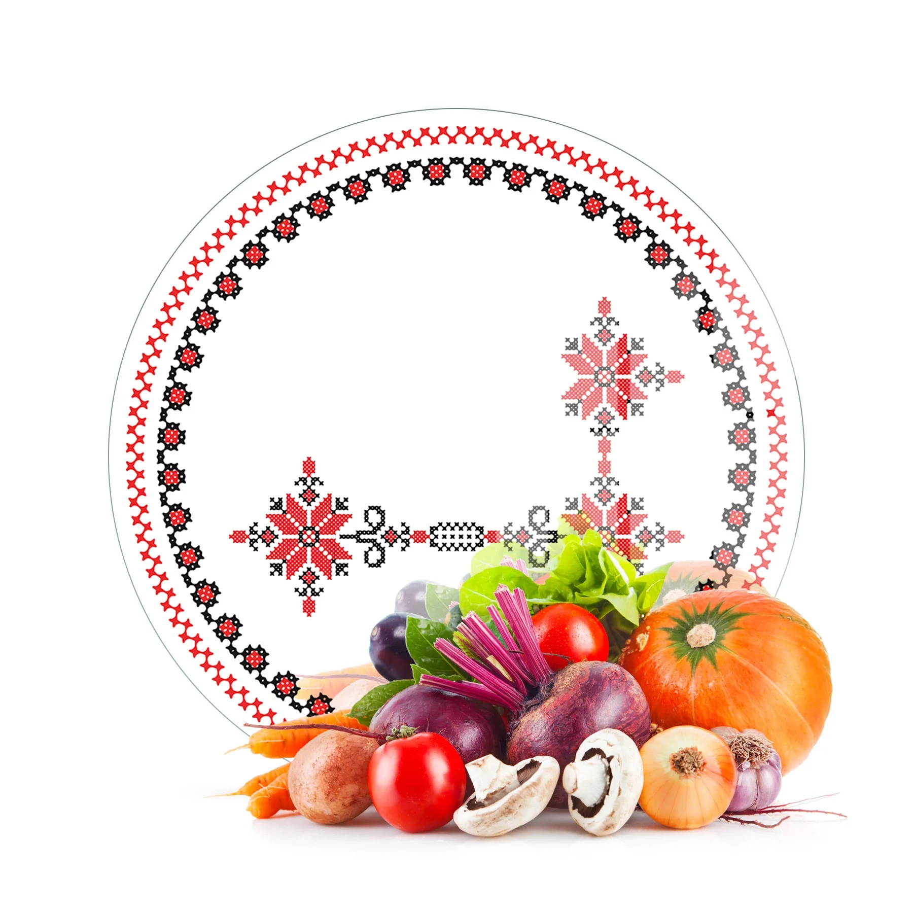 Decovetro Cam Kesme Tahtası ve Sunumluk Yuvarlak Kanaviçe Desenli 30 x 30 cm