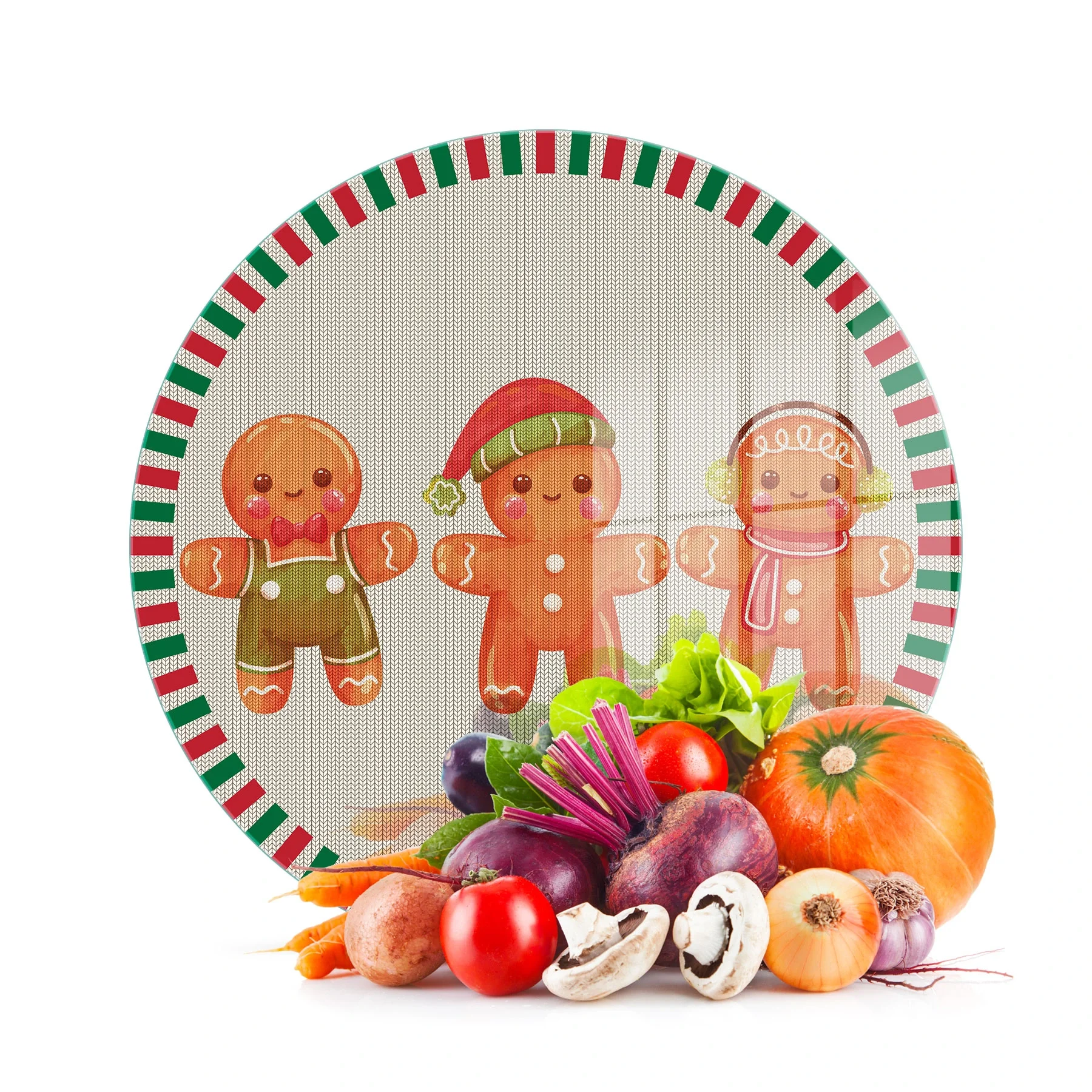 Decovetro Cam Kesme Tahtası ve Sunumluk Yuvarlak Gingerbread Yeniyıl Kurabiye Desenli 30 x 30 cm
