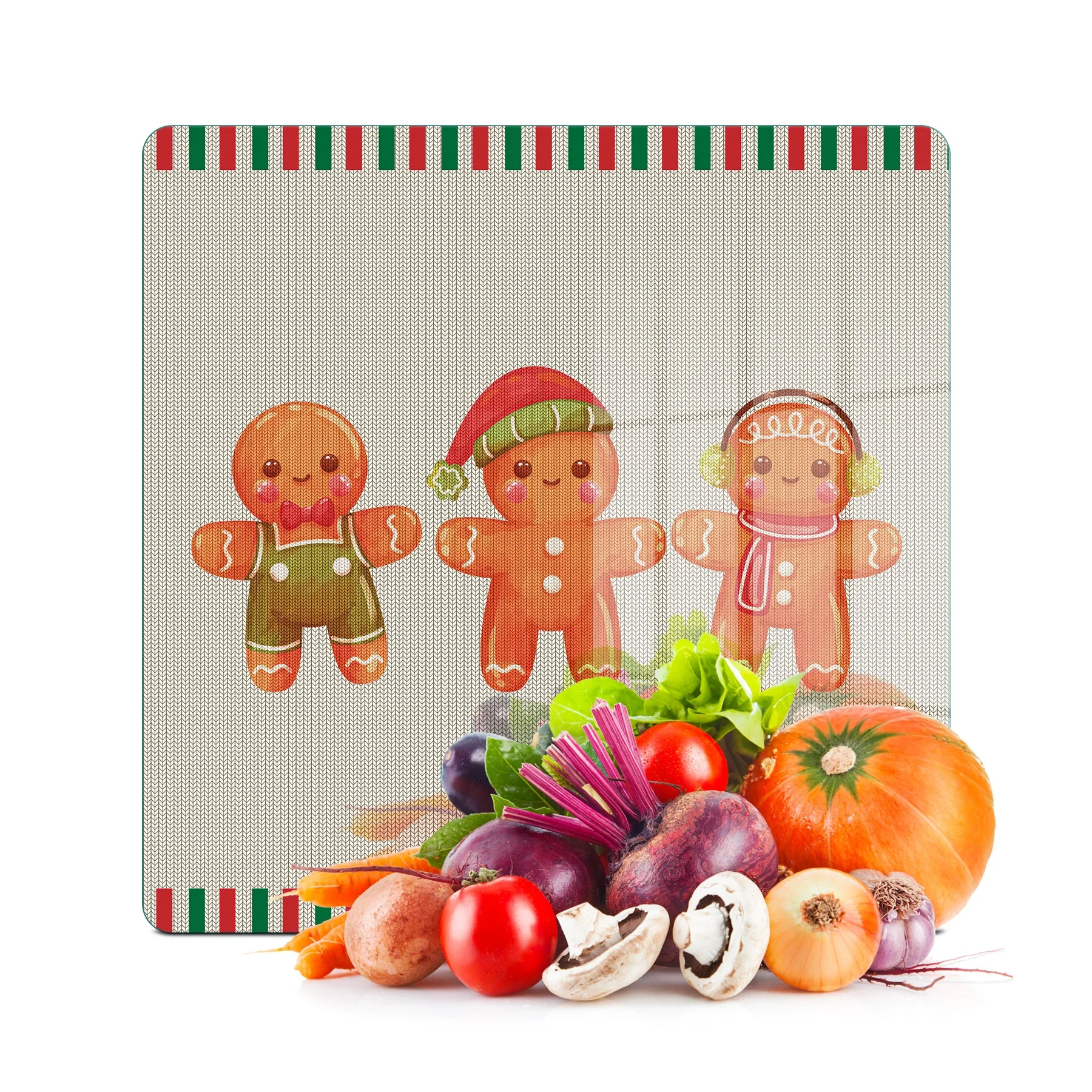 Decovetro Cam Kesme Tahtası ve Sunumluk Kare Gingerbread Yeniyıl Kurabiye Desenli 30 x 30 cm