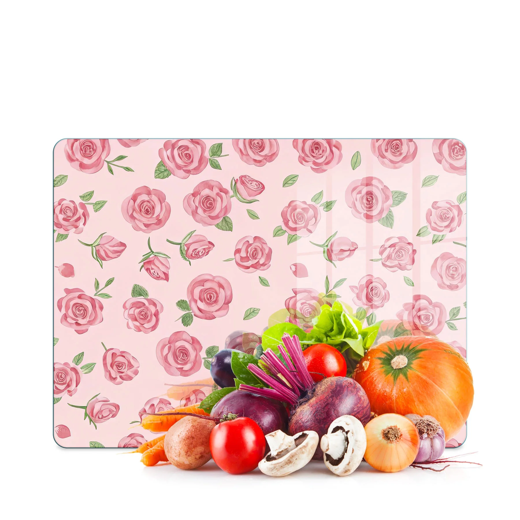 Decovetro Cam Kesme Tahtası ve Sunumluk Love Serisi Gül Desenli 20 x 30 cm